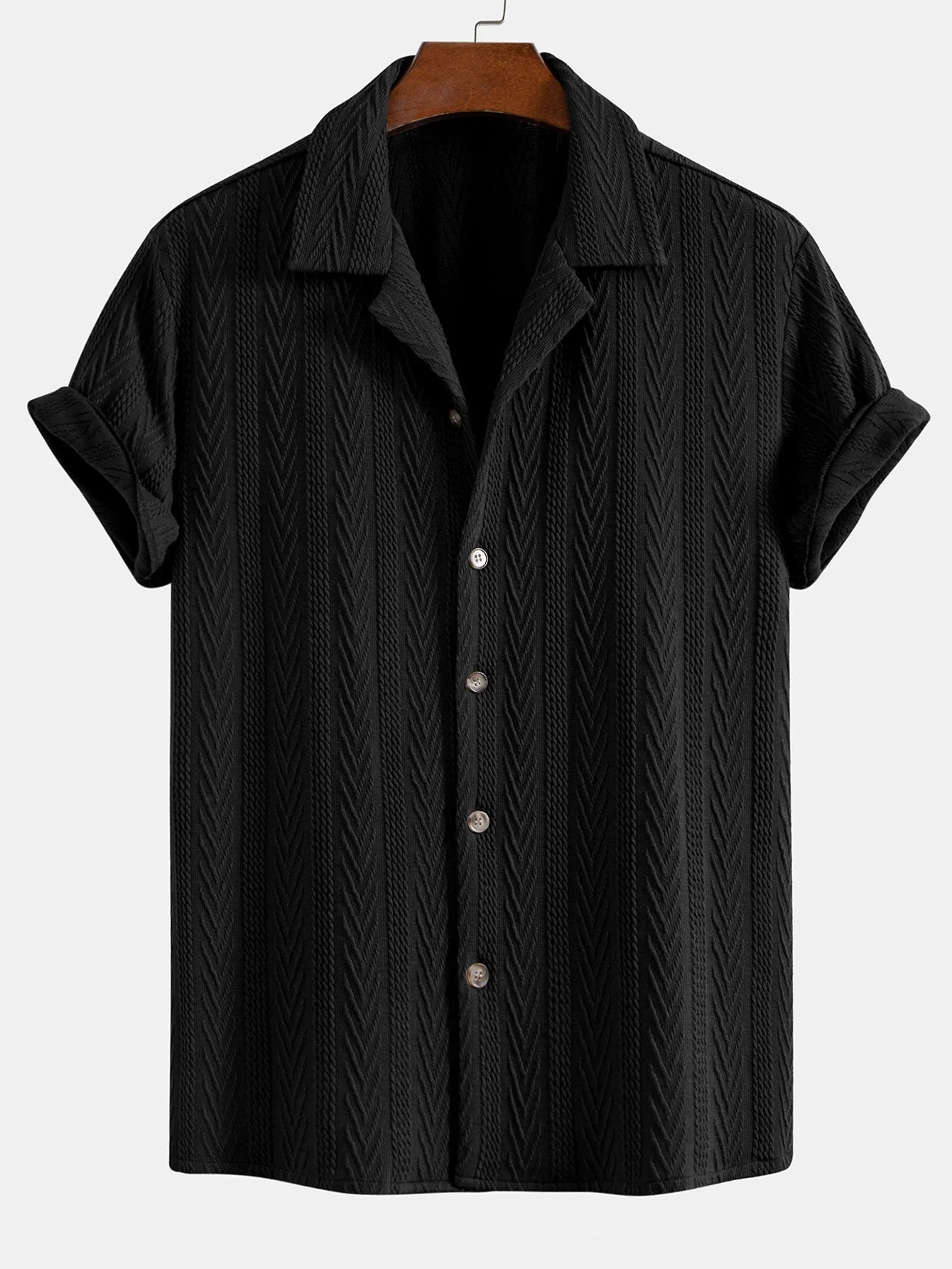 Bernabé® | Texture Jacquard Cuban Shirt & Linen Cotton Blend Drawstring Shorts - Image 8