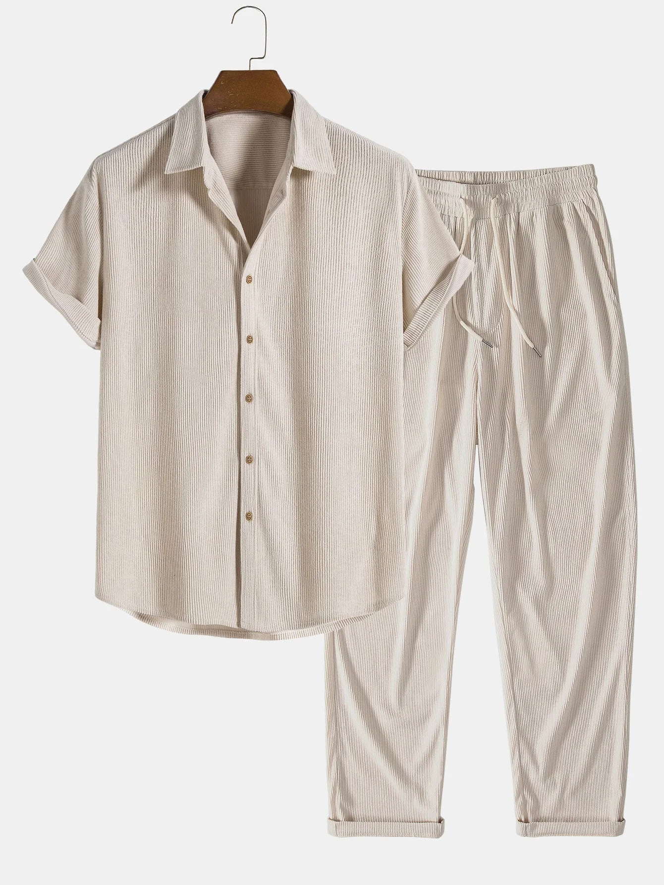 Bernardo® | Corduroy Button Up Short Sleeved Shirt & Straight Leg Corduroy Pants