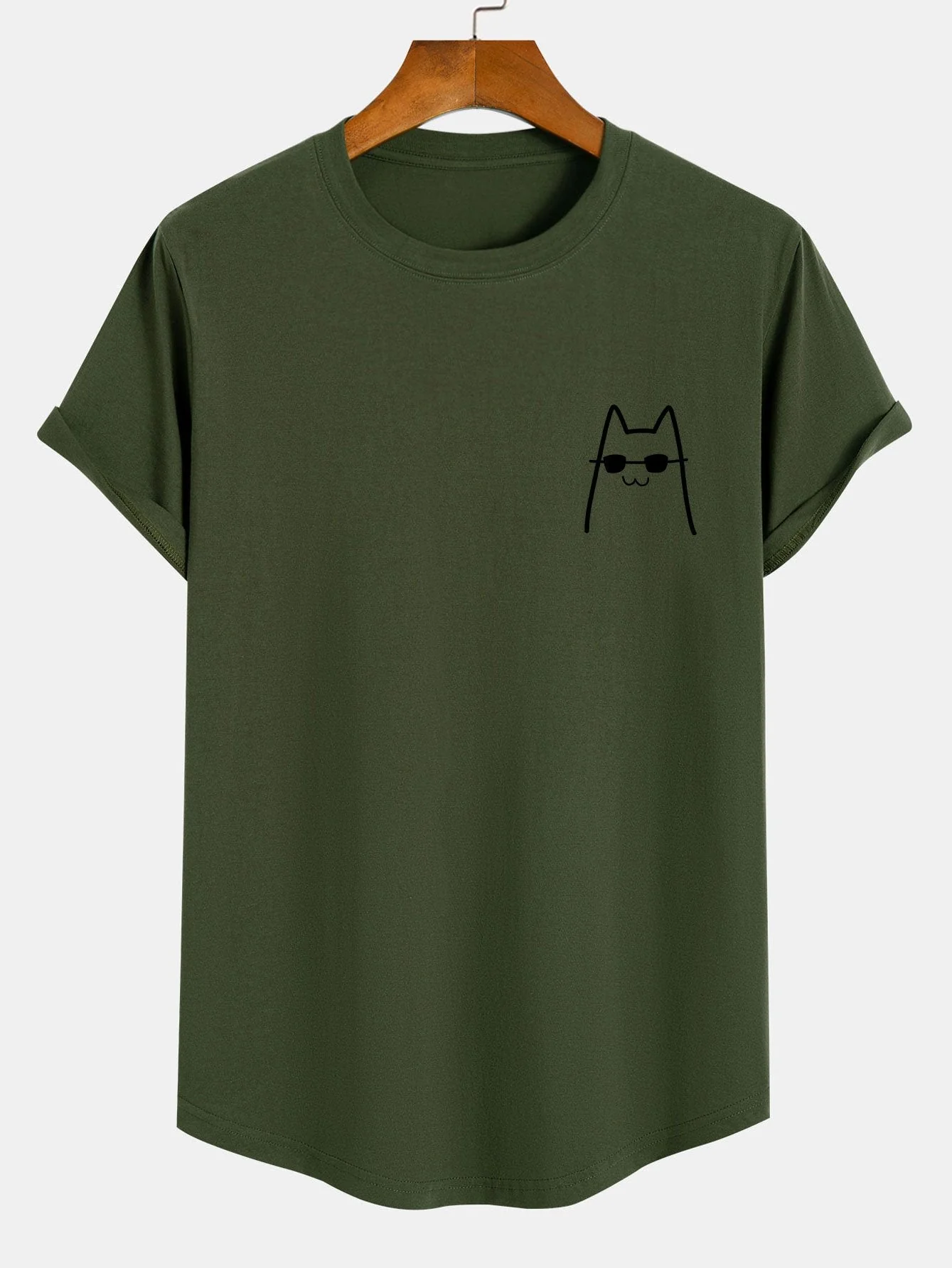 Billy® | Cat With Sunglasses Print Cotton Arc Hem T-Shirt - Image 5