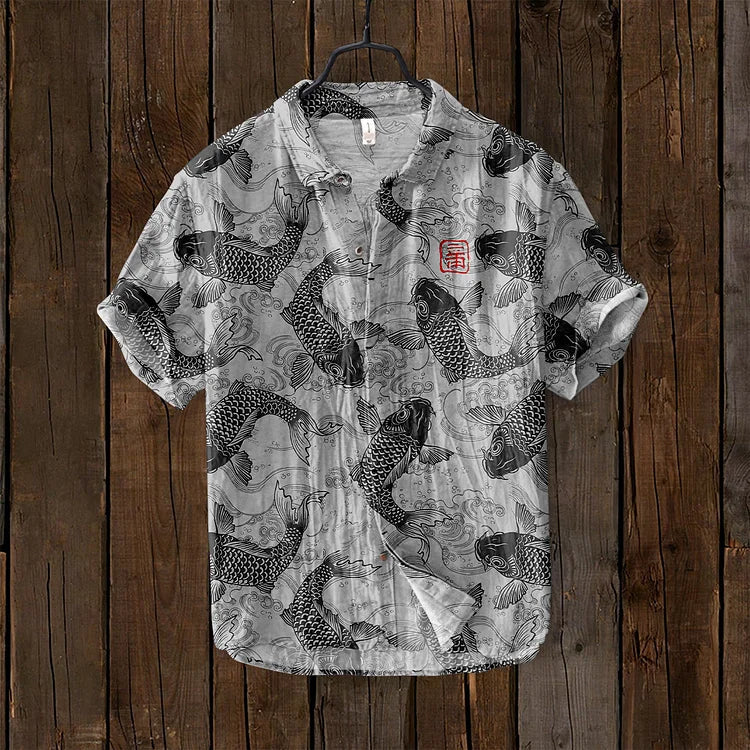 Bradley® | Vintage Fish Japanese Art Linen Blend Shirt - Image 3