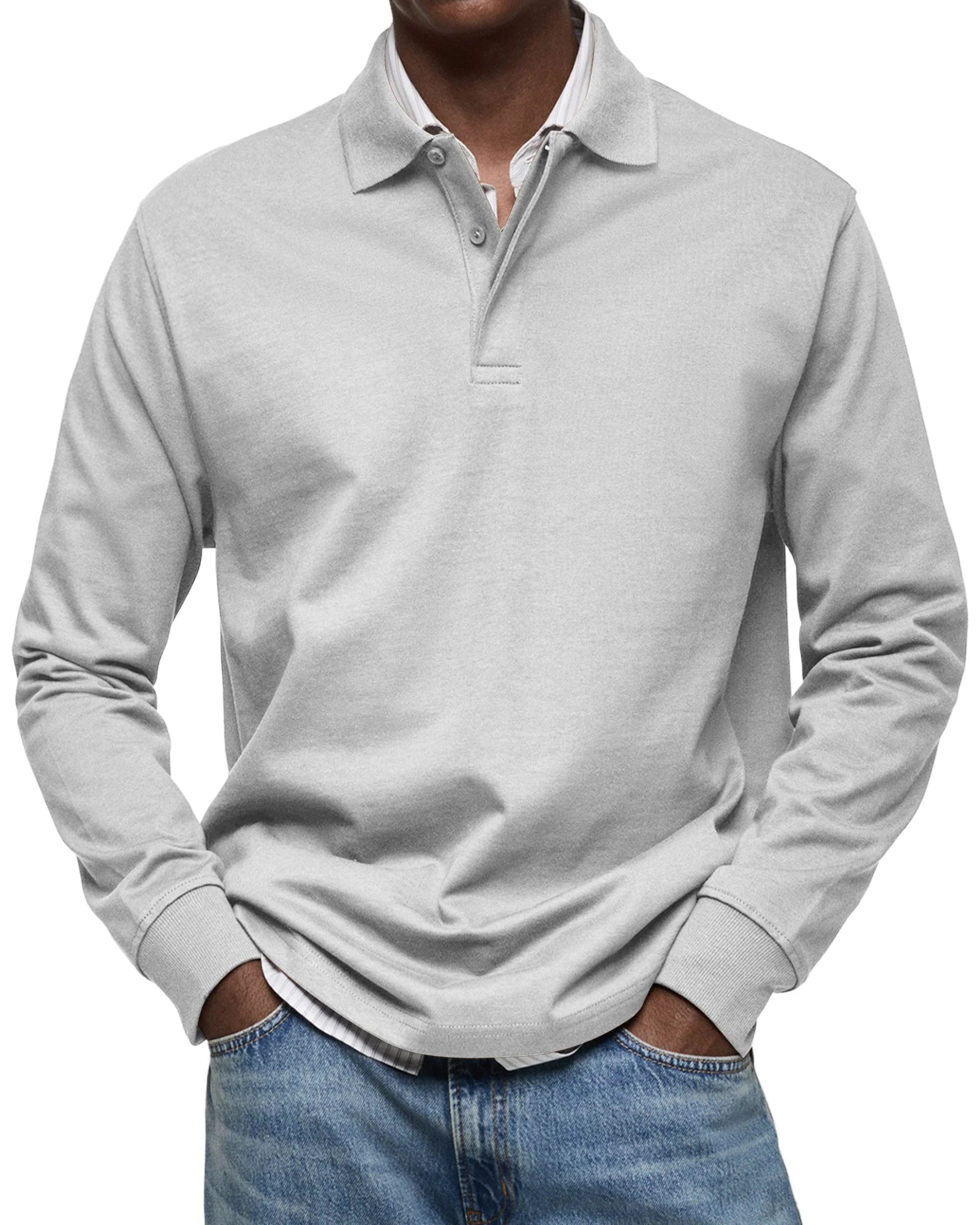 Brent® | Casual Long Sleeve Polo Shirt - Image 4