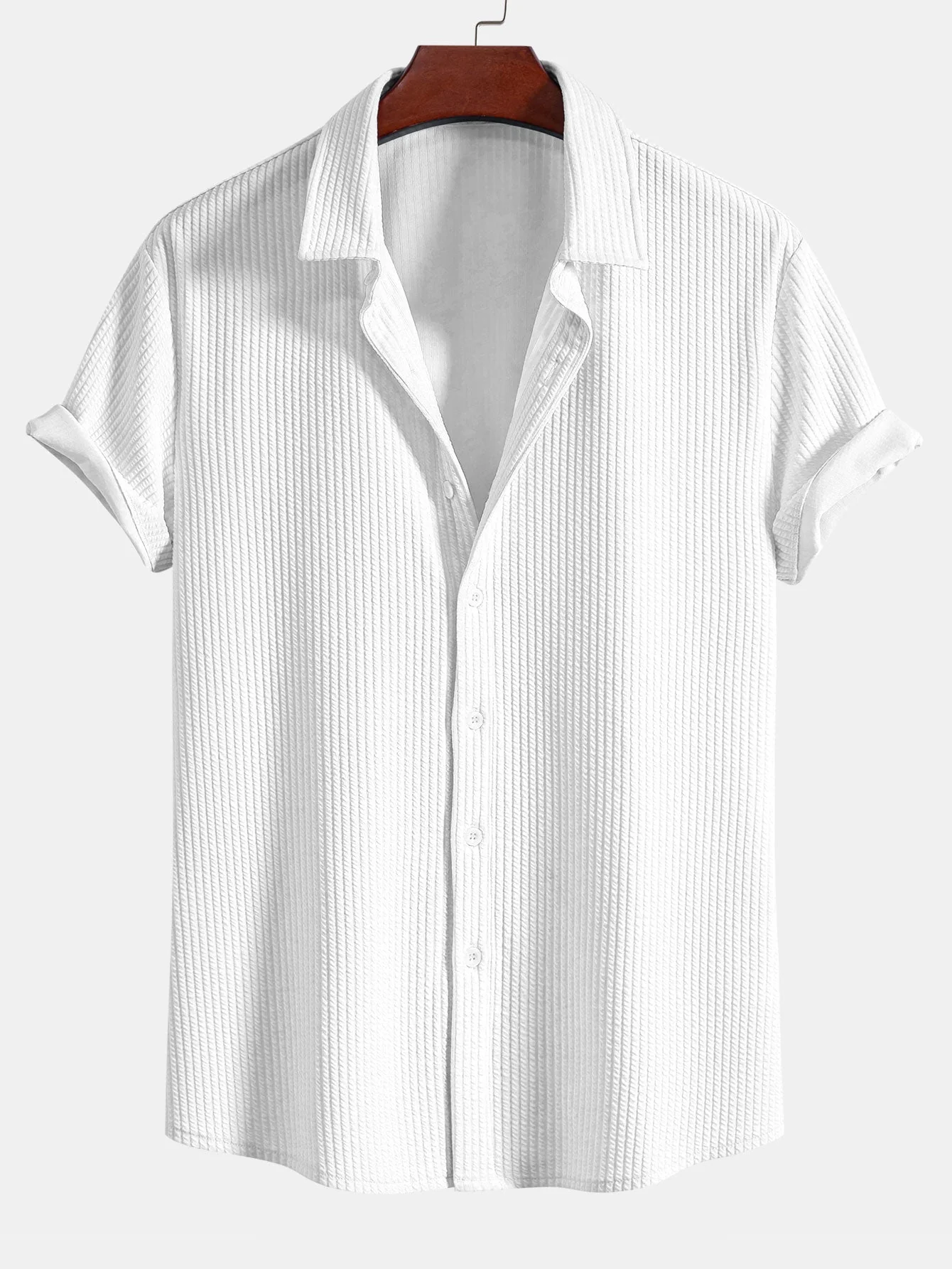 Caleb® | Muscle Fit Ribbed Button Up Shirt - Image 5