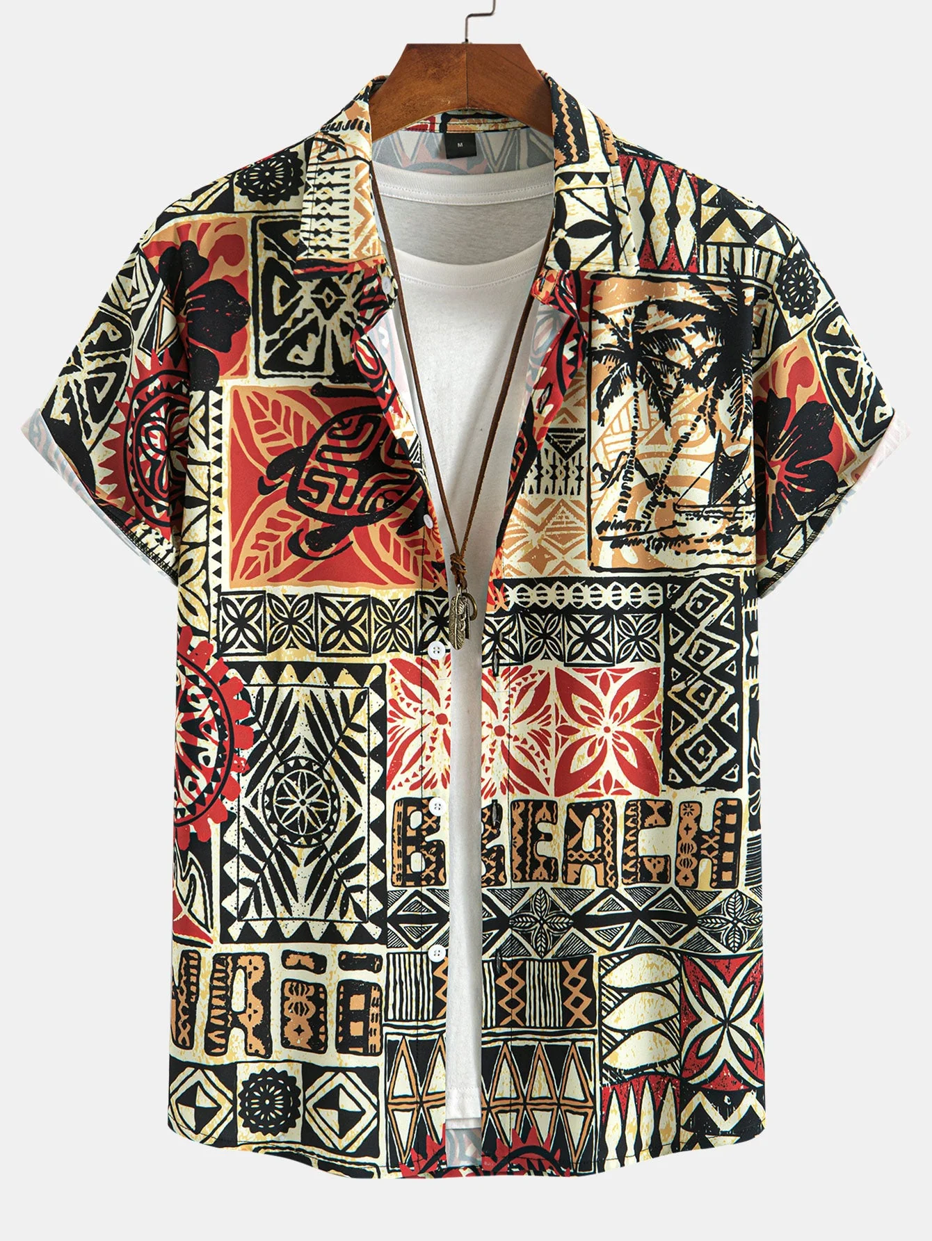 Calvin® | Palm Tree Turtle Ethnic Geometry Print Button Up Shirt & Swim Shorts - Image 2
