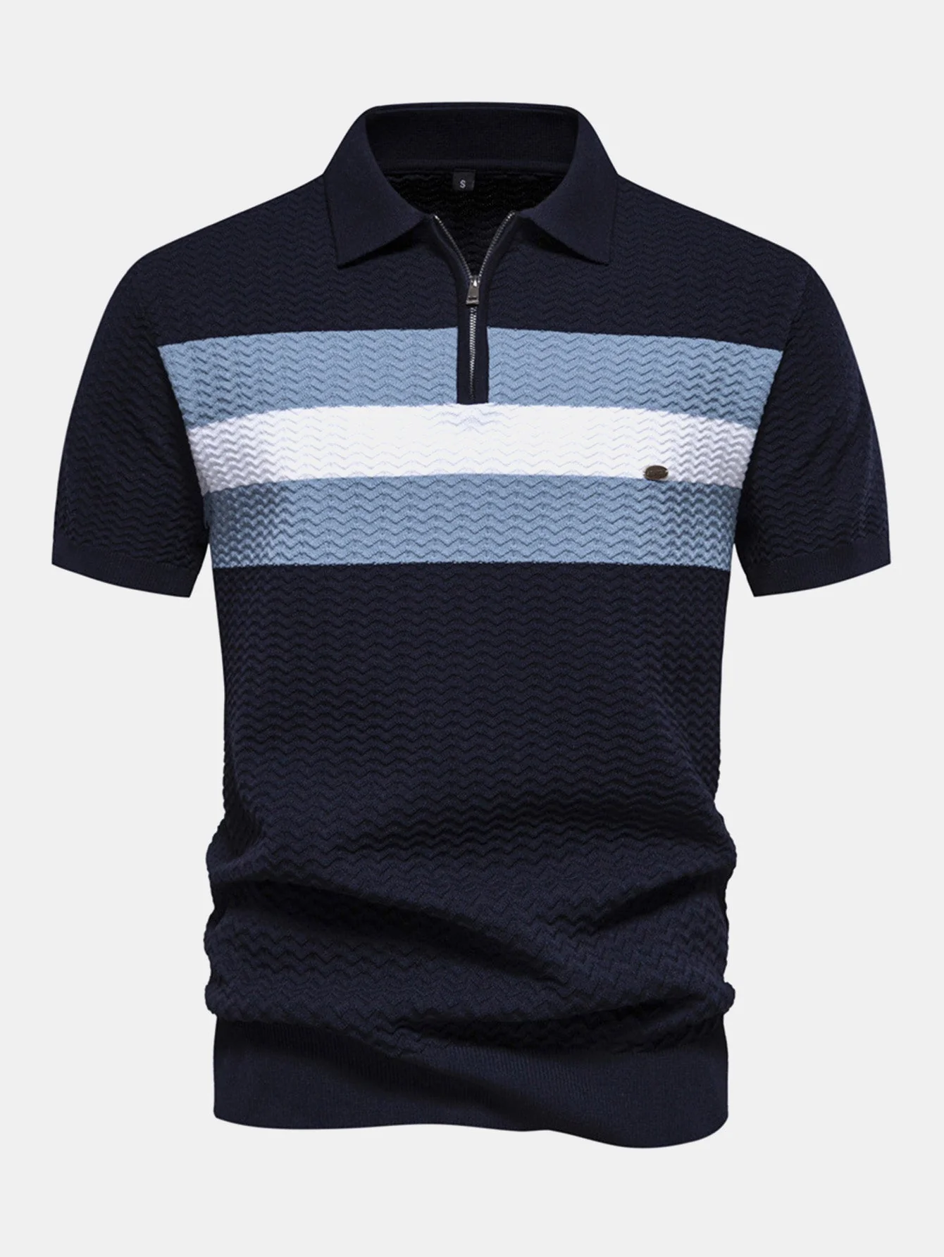 Cameron | Contrast Textured Jacquard Knit Zip Up Polo Shirt