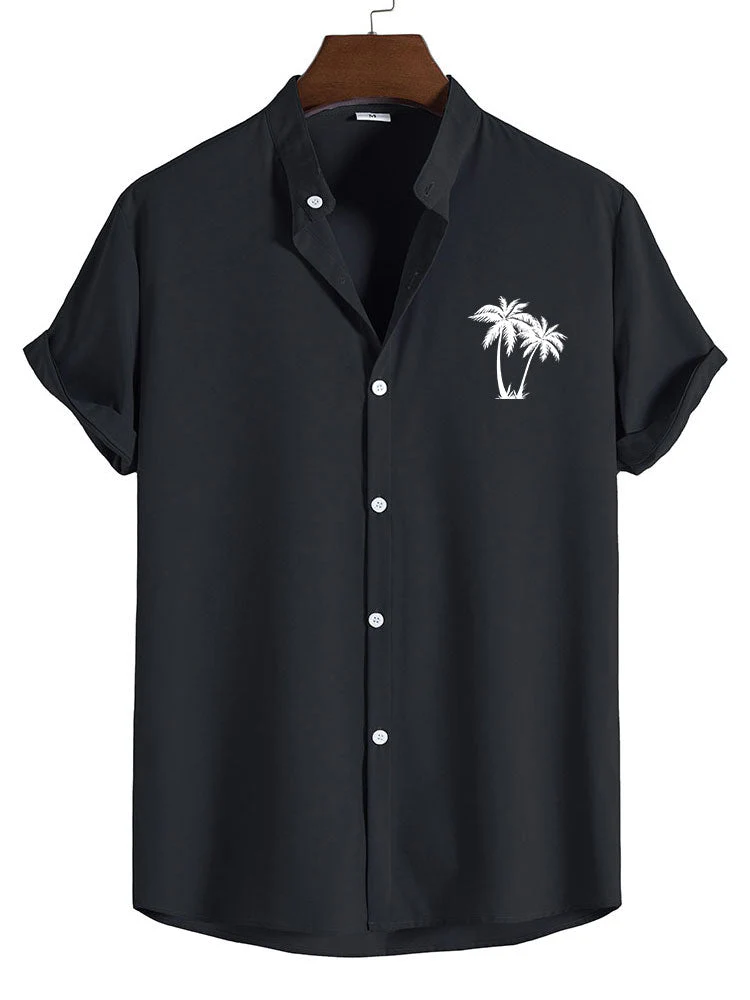 Camilo® | Palm Tree Print Stand Collar Shirt - Image 4