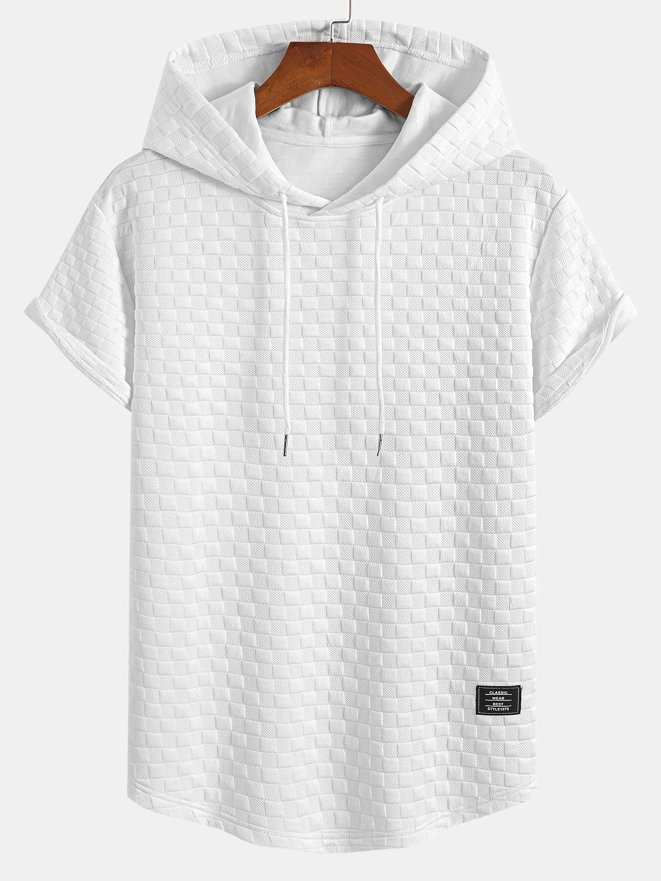 Carl® | Checkerboard Jacquard Arc Hem Hooded T-Shirt & Checkerboard Jacquard Shorts - Image 4