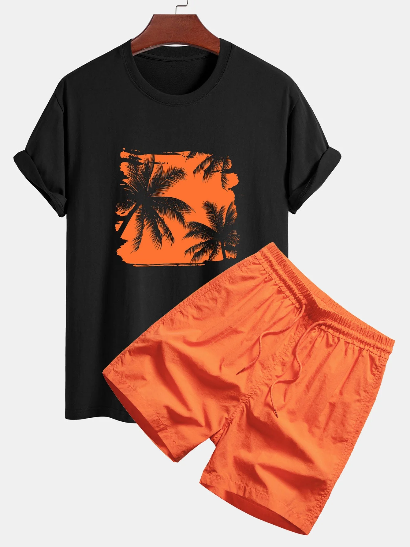 Chase® | Regular Fit Palm Trees Silhouette Print Cotton T-Shirt & Swim Shorts - Image 5