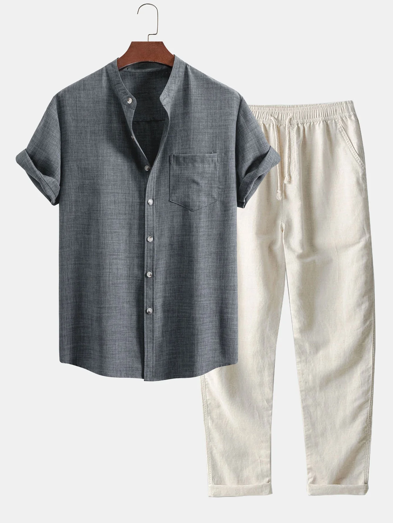 Cody® | Short Sleeve Stand Collar Shirt & Straight Leg Linen Pants - Image 4