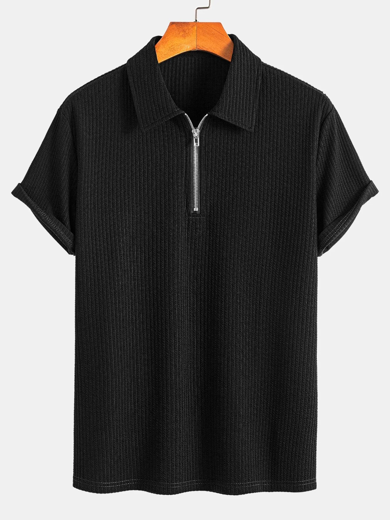 Cosme® | Muscle Fit Ribbed Half Zip Polo - Image 3