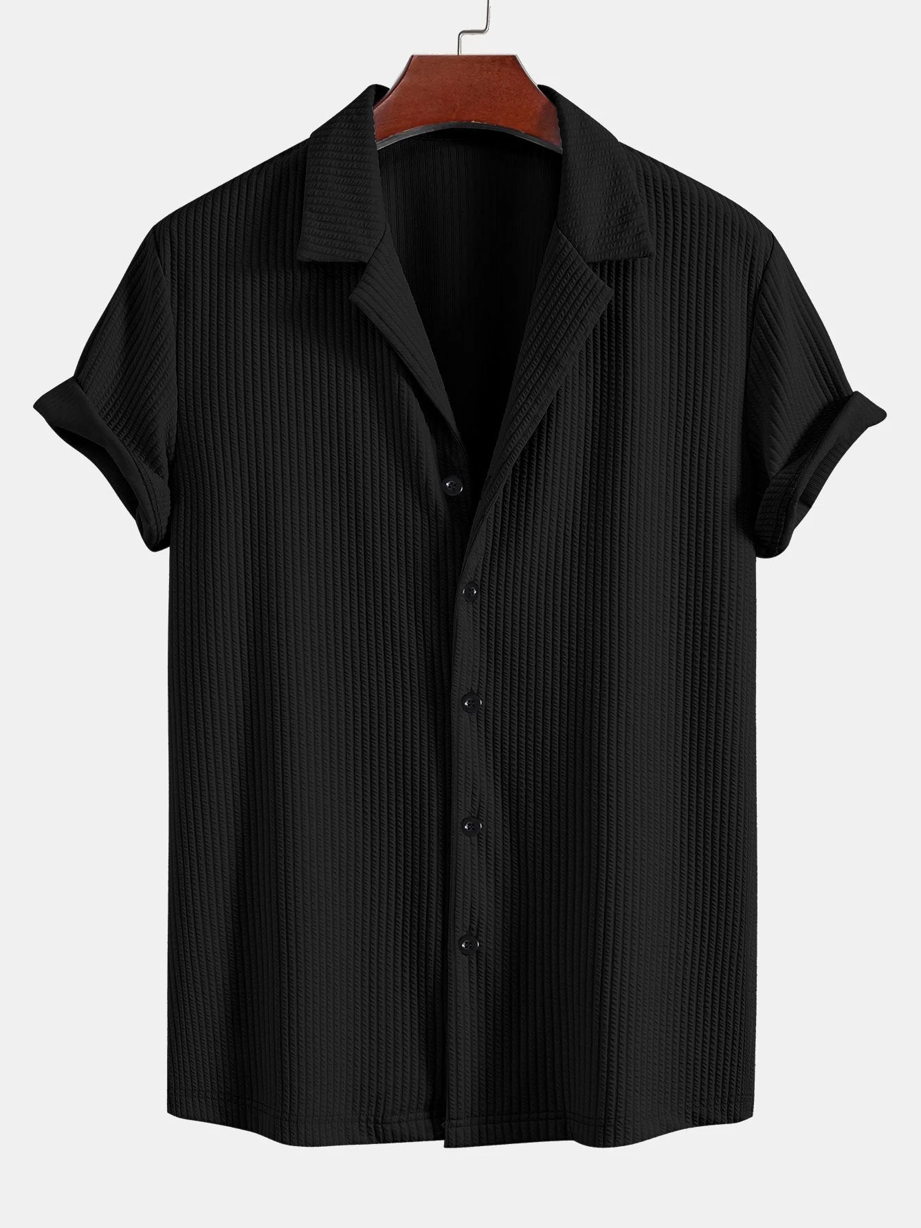 Curtis® | Defined Style: Ribbed Muscle Fit Shirt With Deep Cuban Collar - Image 3