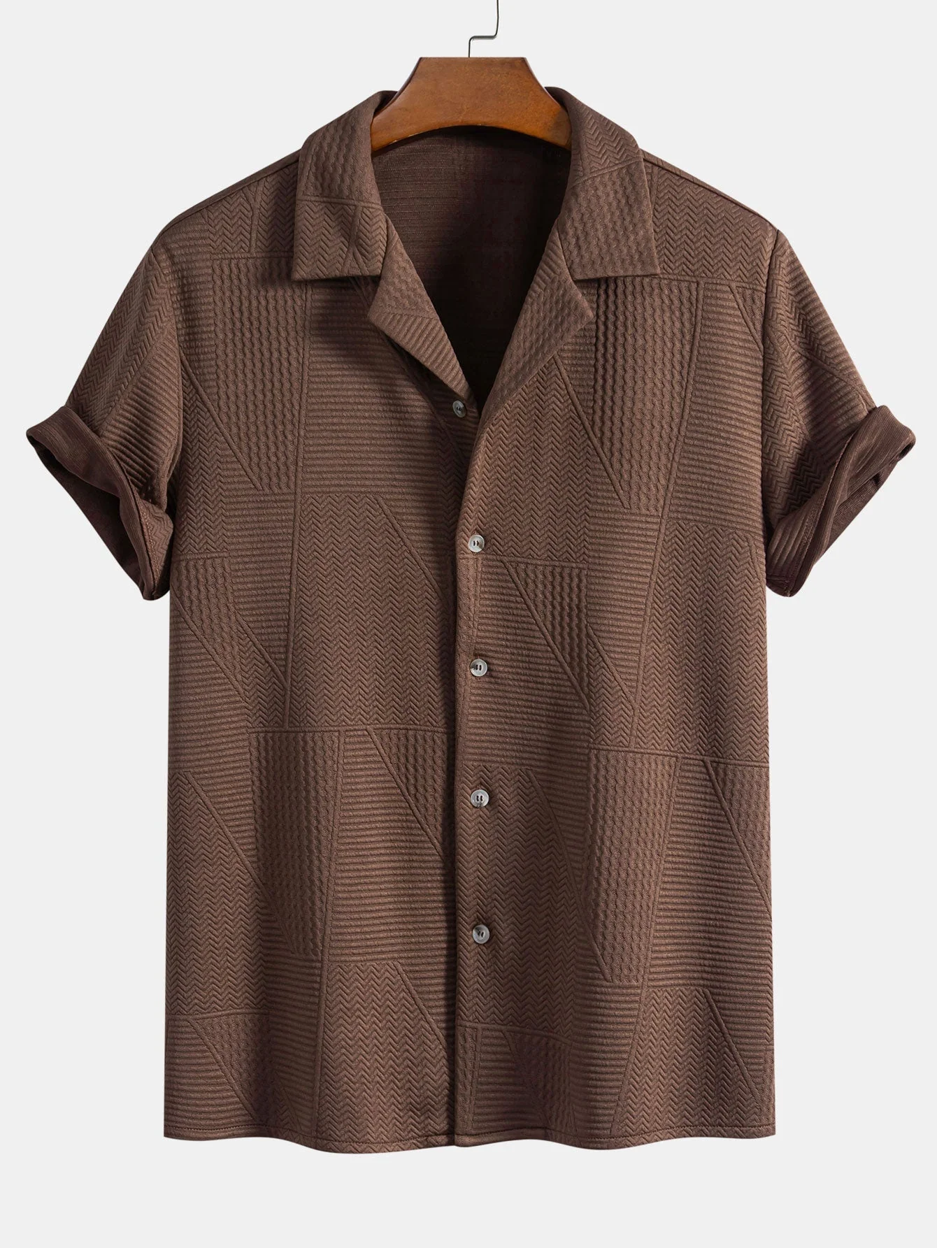Cyrus® | Geometric Style: Short-Sleeved Cuban Shirt With Geometric Texture