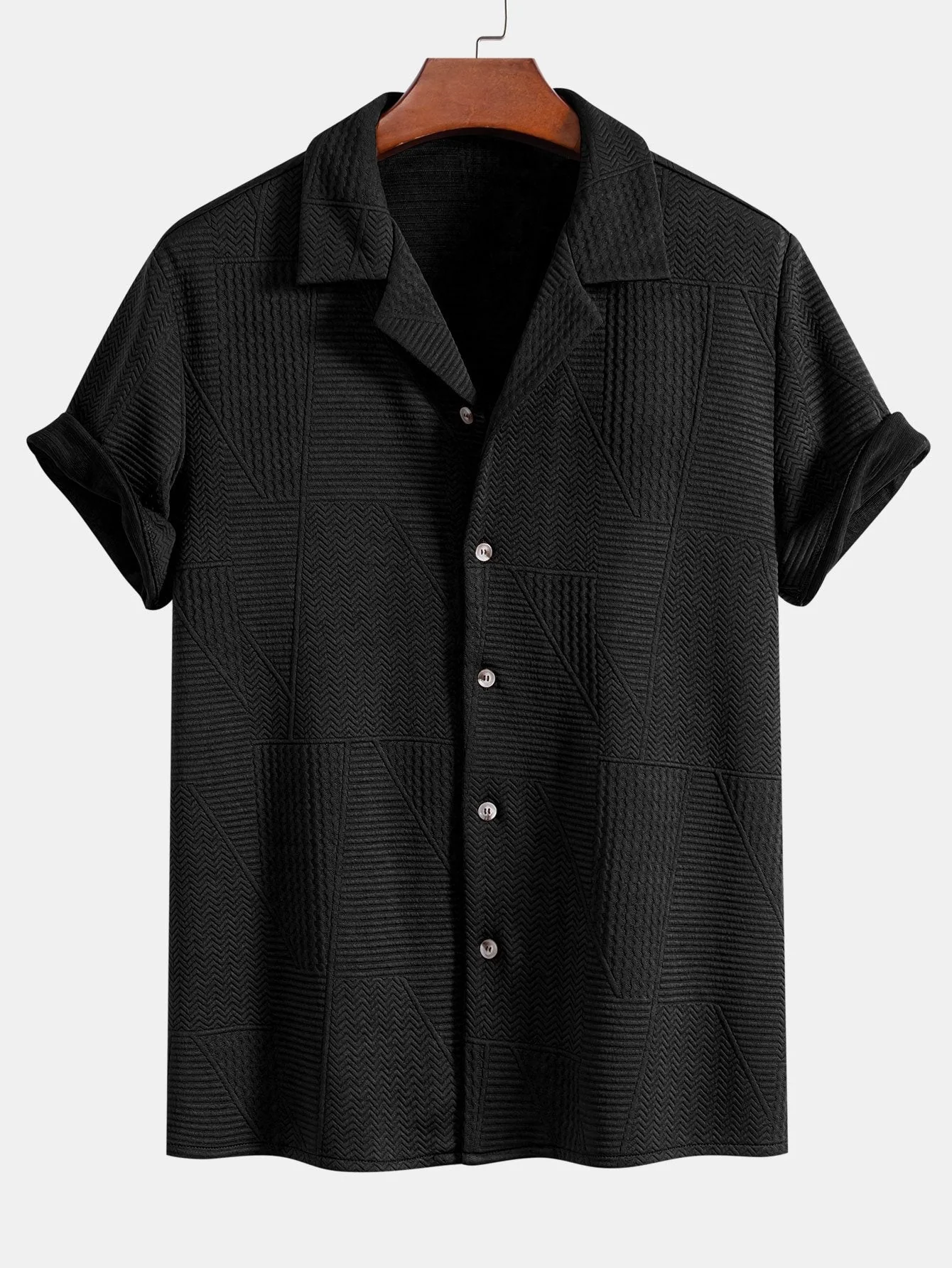 Cyrus® | Geometric Style: Short-Sleeved Cuban Shirt With Geometric Texture - Image 5