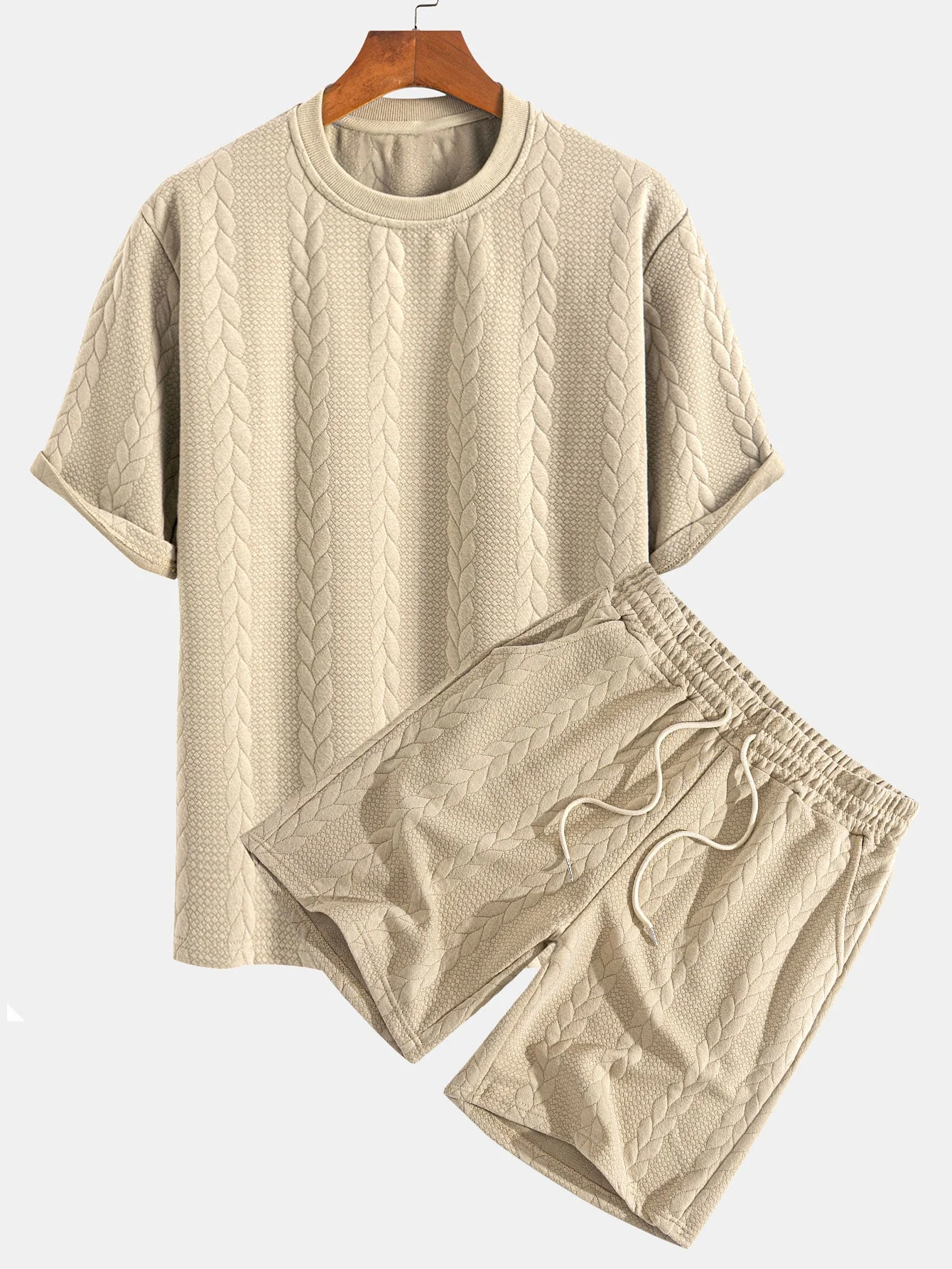 Cyrus® | Relax Fit Mid-Length Sleeve Twist Jacquard T-Shirt & Shorts - Image 2