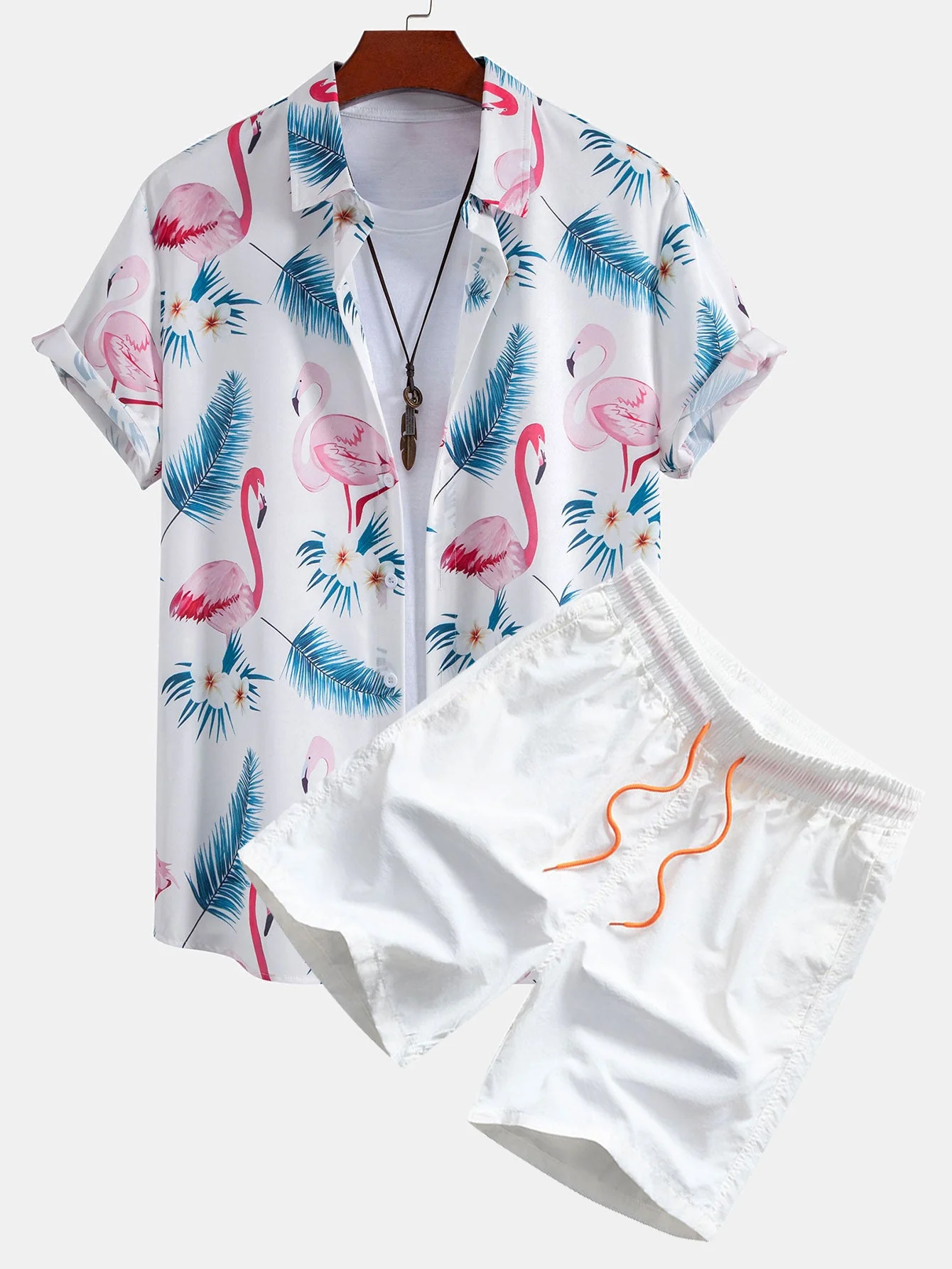 Damian® | Flamingo Leaf Print Button Up Shirt & Swim Shorts - Image 2