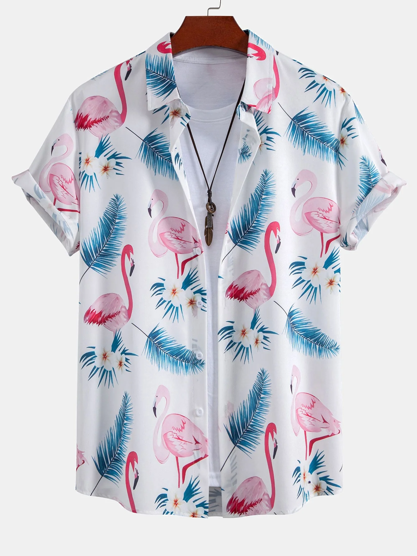 Damian® | Flamingo Leaf Print Button Up Shirt & Swim Shorts - Image 3