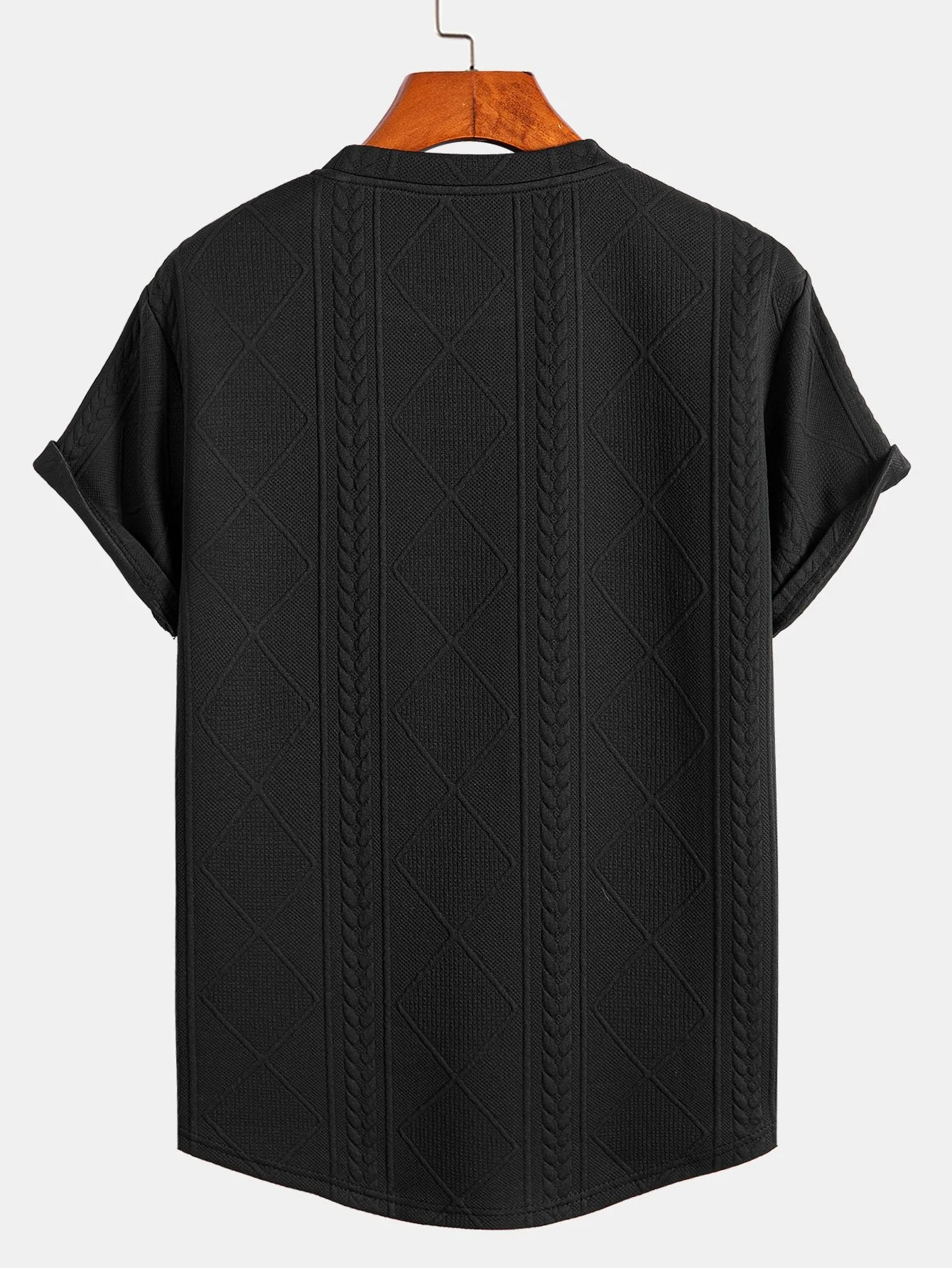 Daryl® | Short Sleeve Geometric Jacquard Arc Hem T-Shirt - Image 4