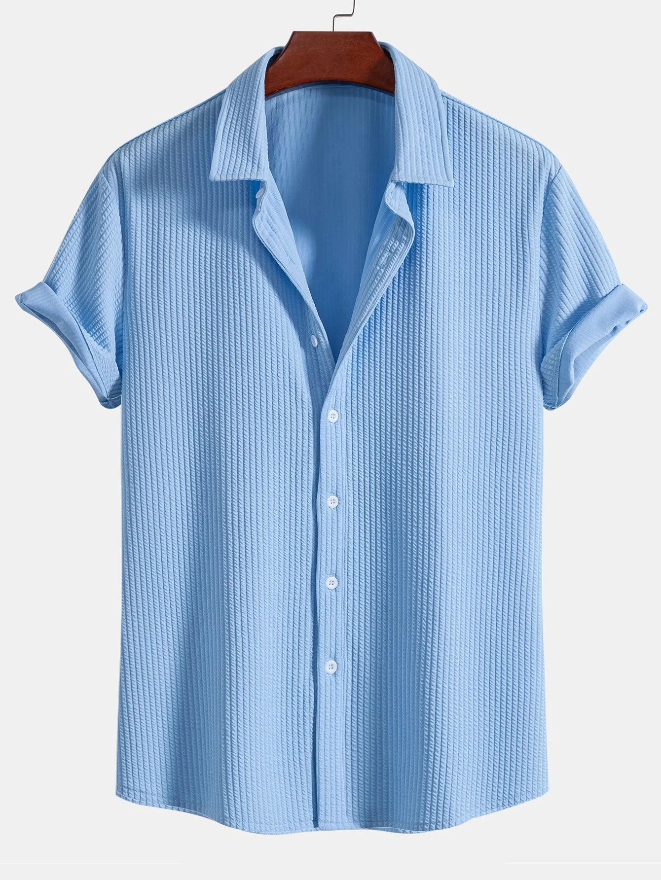 David® | Muscle Fit Ribbed Button Up Shirt & Shorts - Image 10