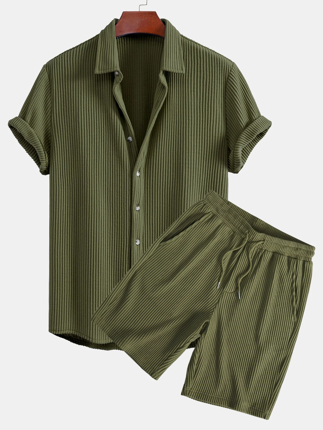 Derek® | Waffle Button Up Shirt & Drawstring Waffle Shorts - Image 2