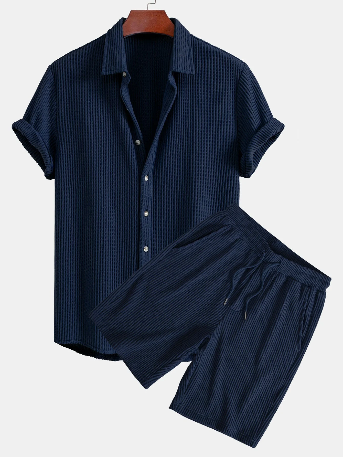 Derek® | Waffle Button Up Shirt & Drawstring Waffle Shorts - Image 4
