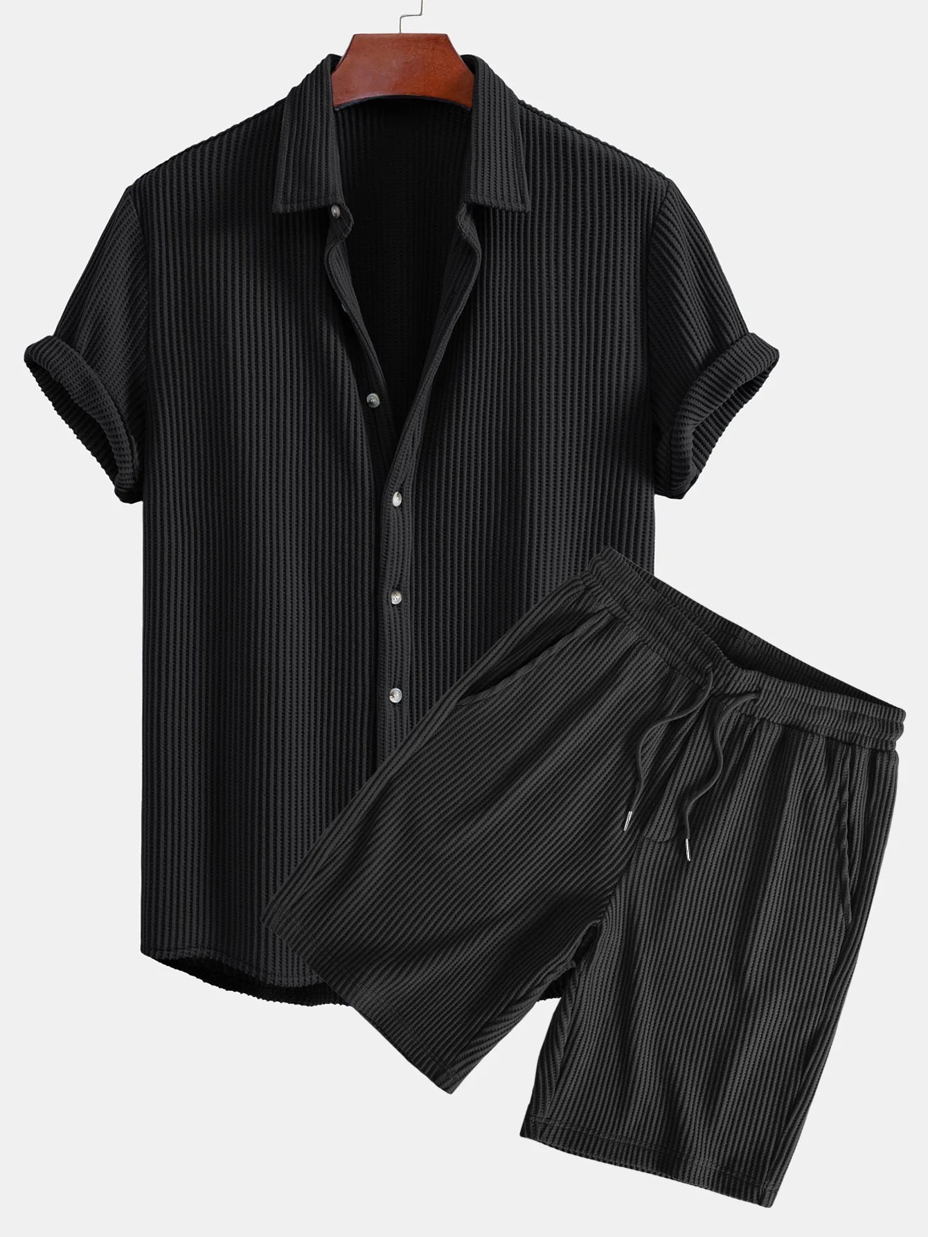 Derek® | Waffle Button Up Shirt & Drawstring Waffle Shorts - Image 5