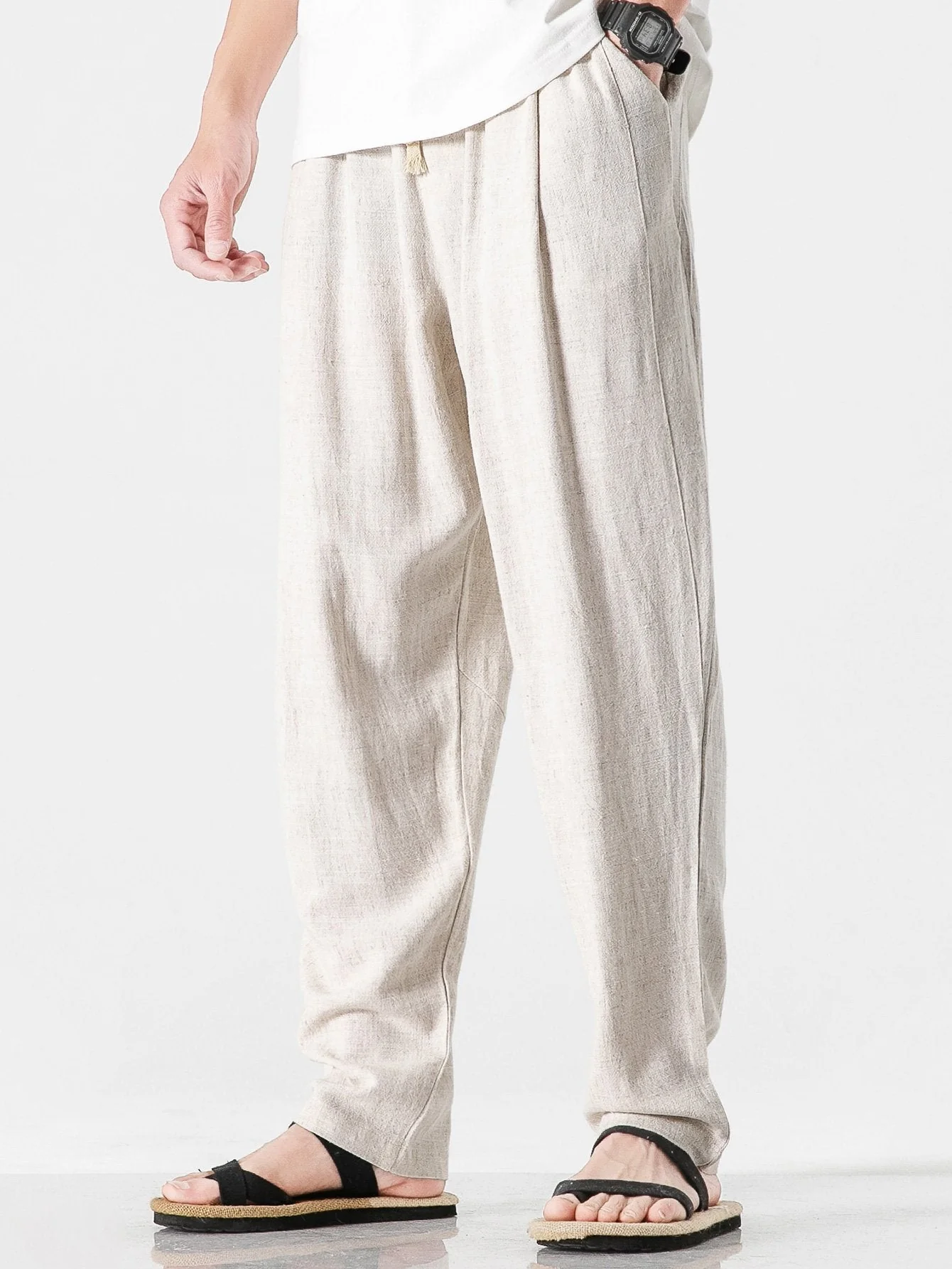 Dominic® | Relax Fit Linen And Cotton Blend Harem Pants - Image 2