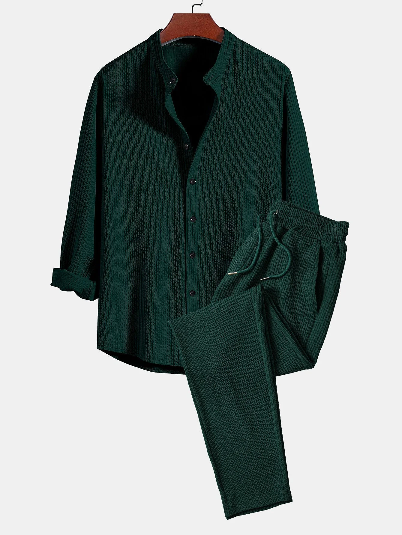 Donovan® | Muscle Fit Long Sleeved Ribbed Collar Shirt & Straight Leg Ribbed Trousers - Image 3