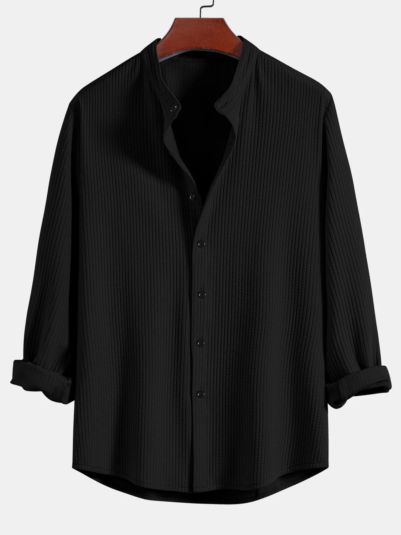 Donovan® | Muscle Fit Long Sleeved Ribbed Collar Shirt & Straight Leg Ribbed Trousers - Image 7