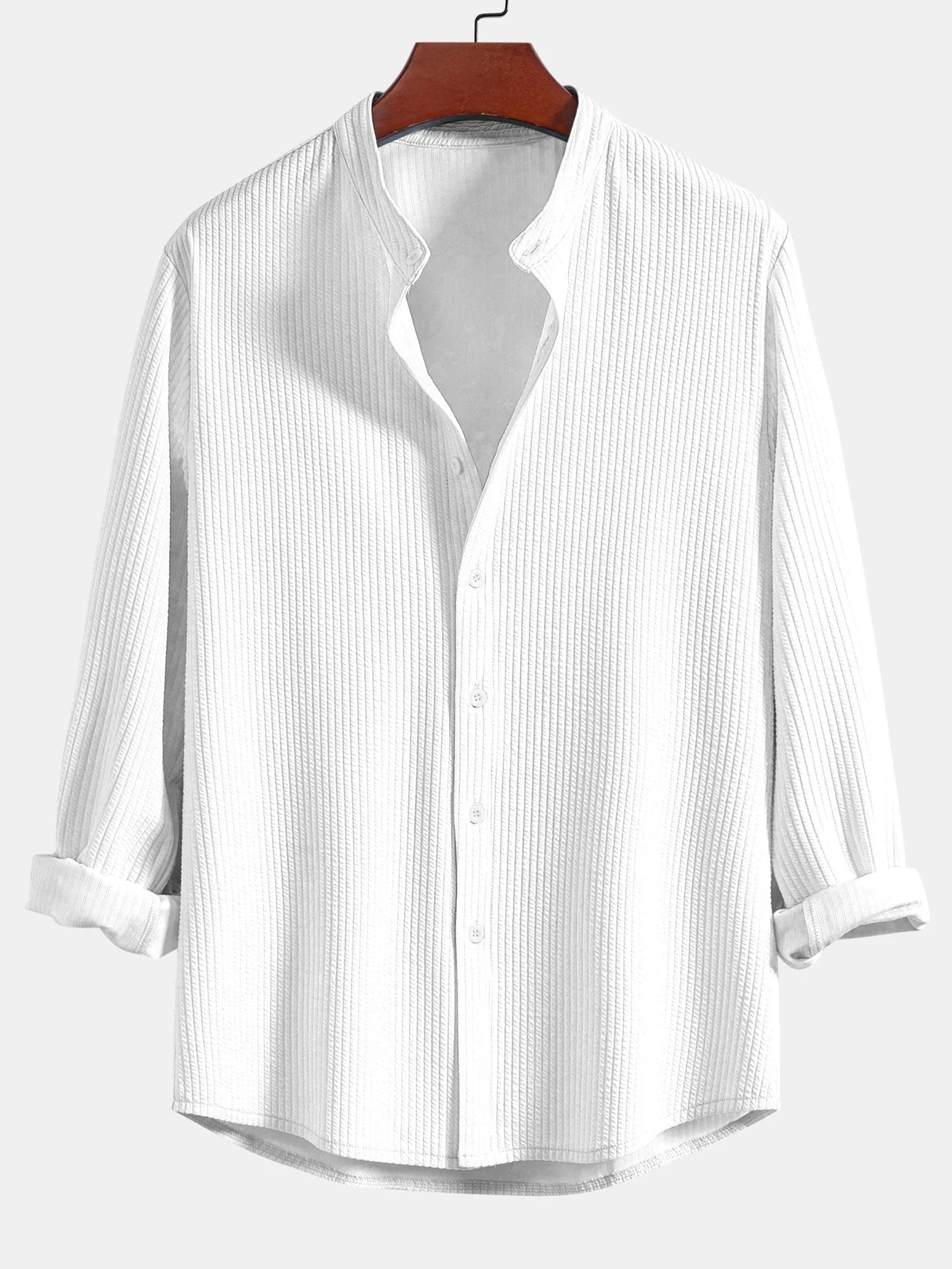 Donovan® | Muscle Fit Long Sleeved Ribbed Collar Shirt & Straight Leg Ribbed Trousers - Image 8