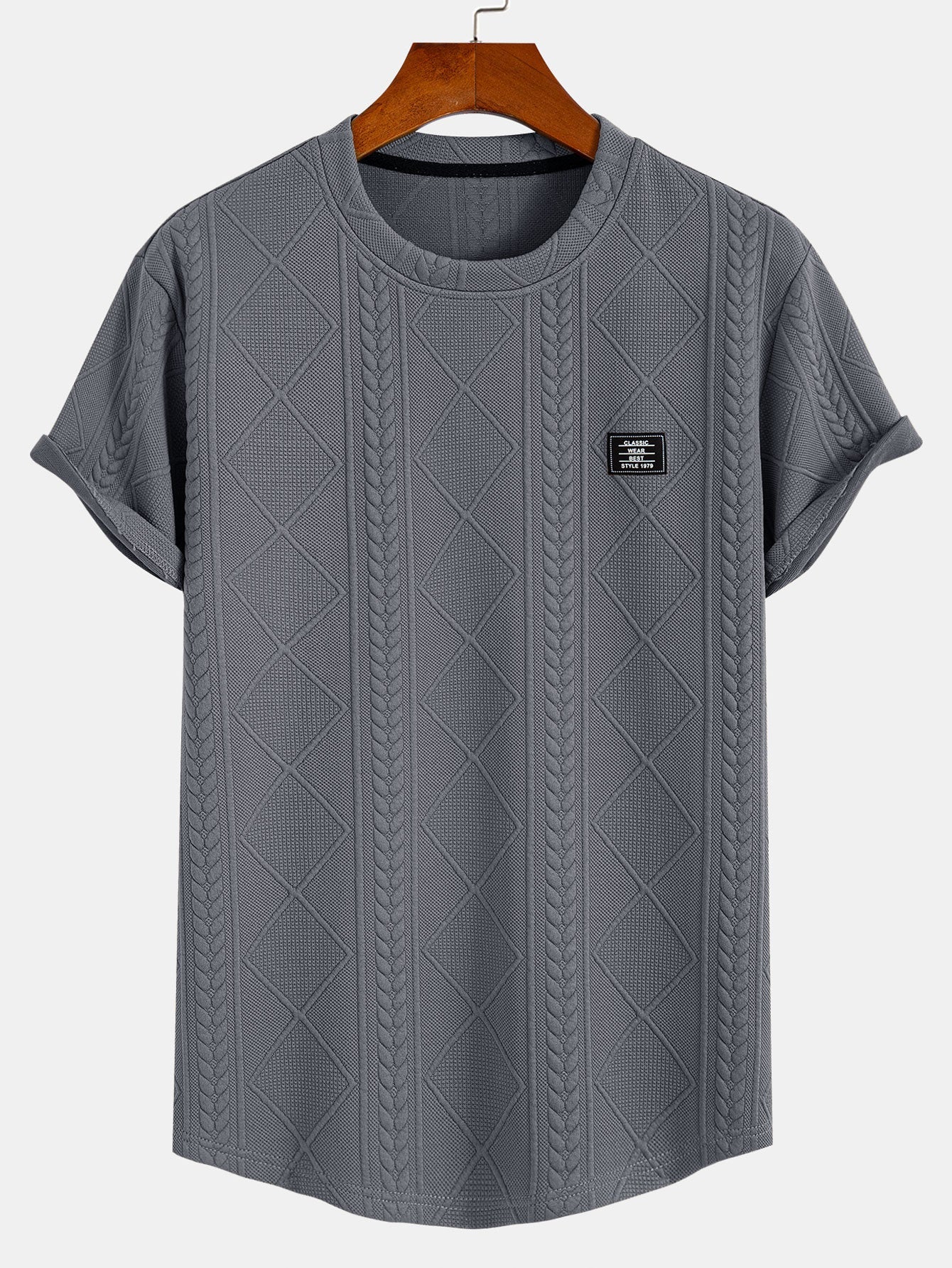 Donovan® | Short Sleeve Geometric Jacquard Arc Hem T-Shirt - Image 8