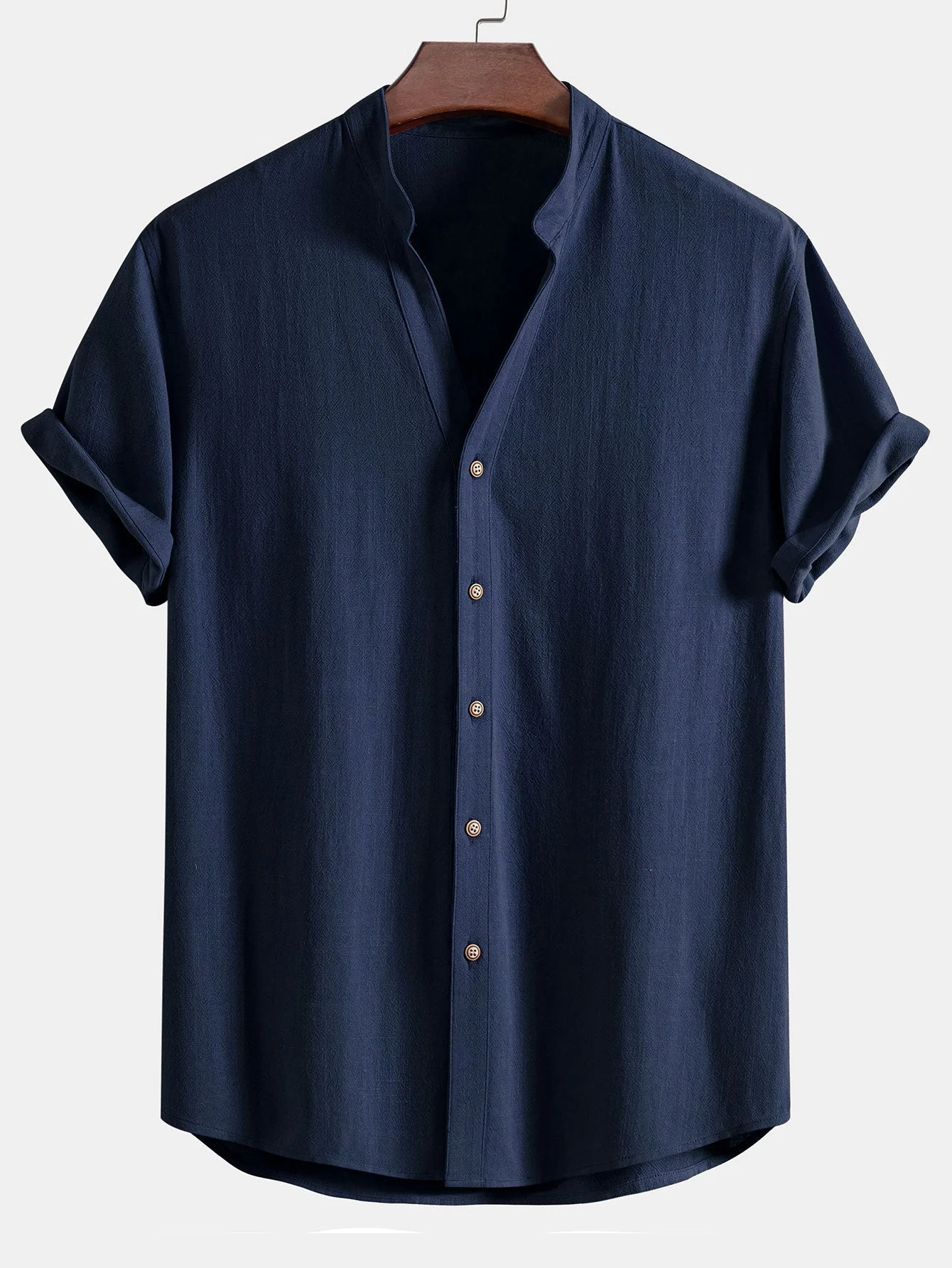 Doroteo® | Short Sleeve V Neck Linen Rayon Blend Shirt & Wrinkle Textured Straight Leg Pants - Image 10