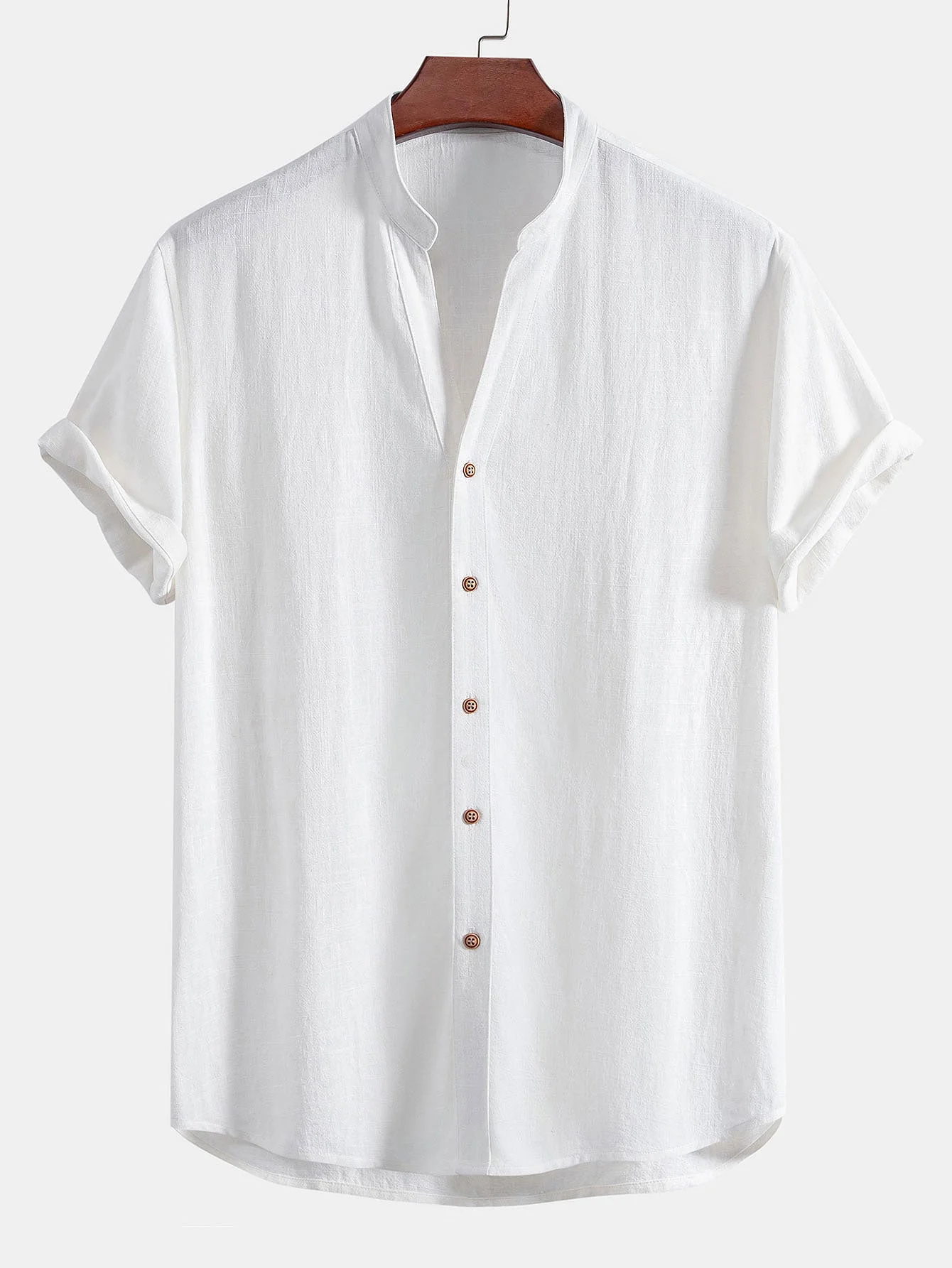 Doroteo® | Short Sleeve V Neck Linen Rayon Blend Shirt & Wrinkle Textured Straight Leg Pants - Image 11