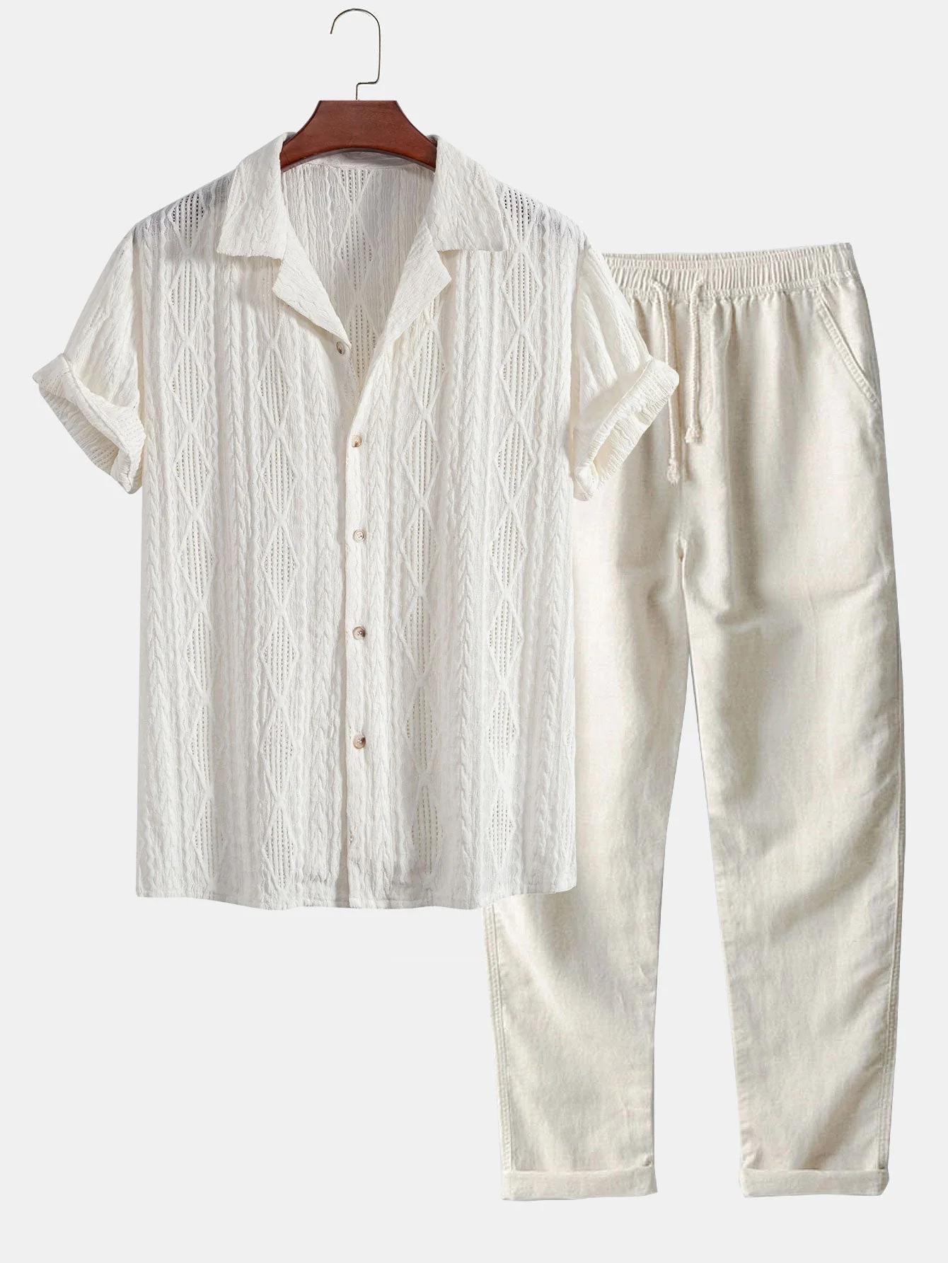Duane® | Geometric Jacquard Cuban Shirt & Straight Linen Pants - Image 2