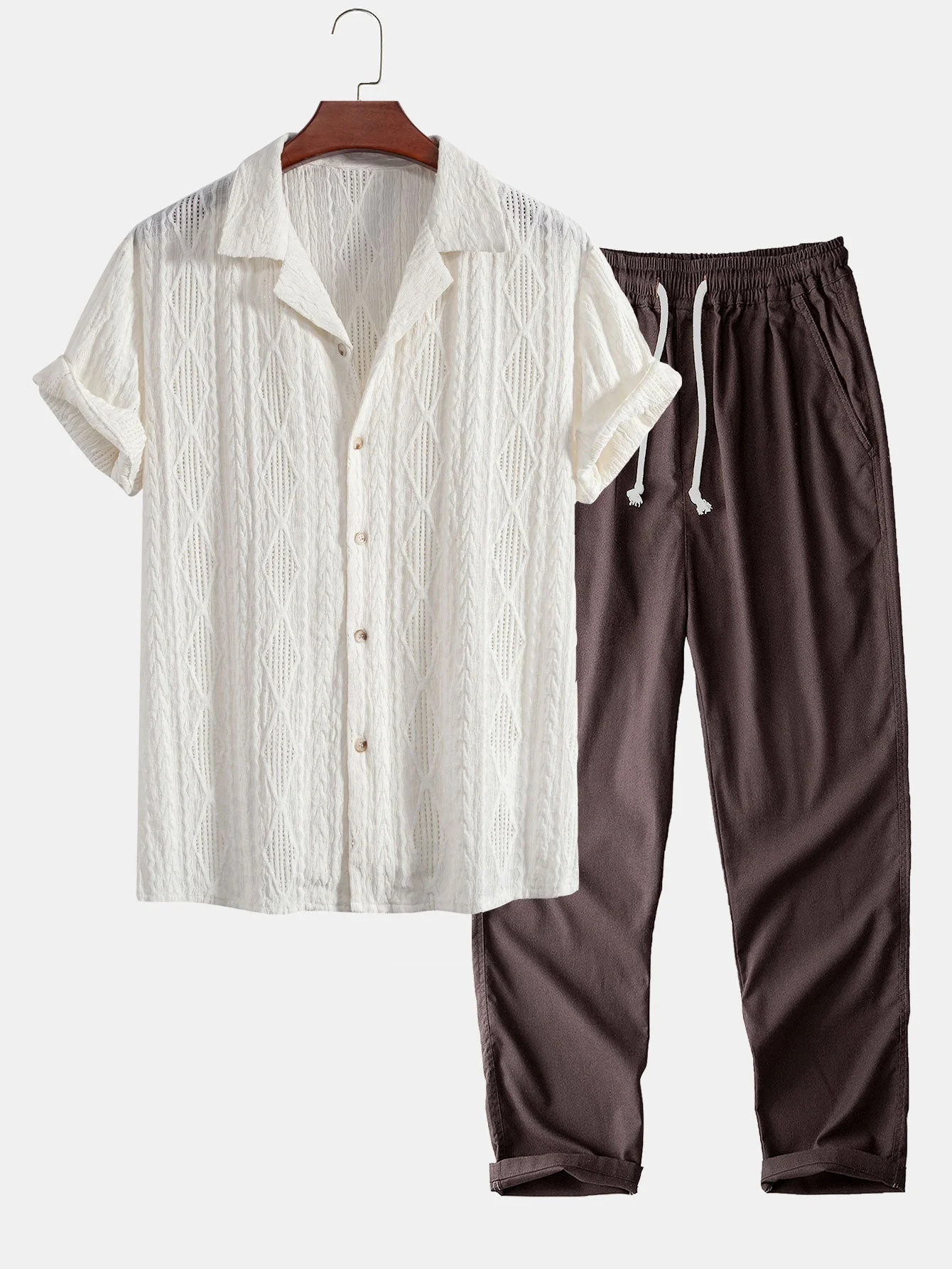 Duane® | Geometric Jacquard Cuban Shirt & Straight Linen Pants - Image 4