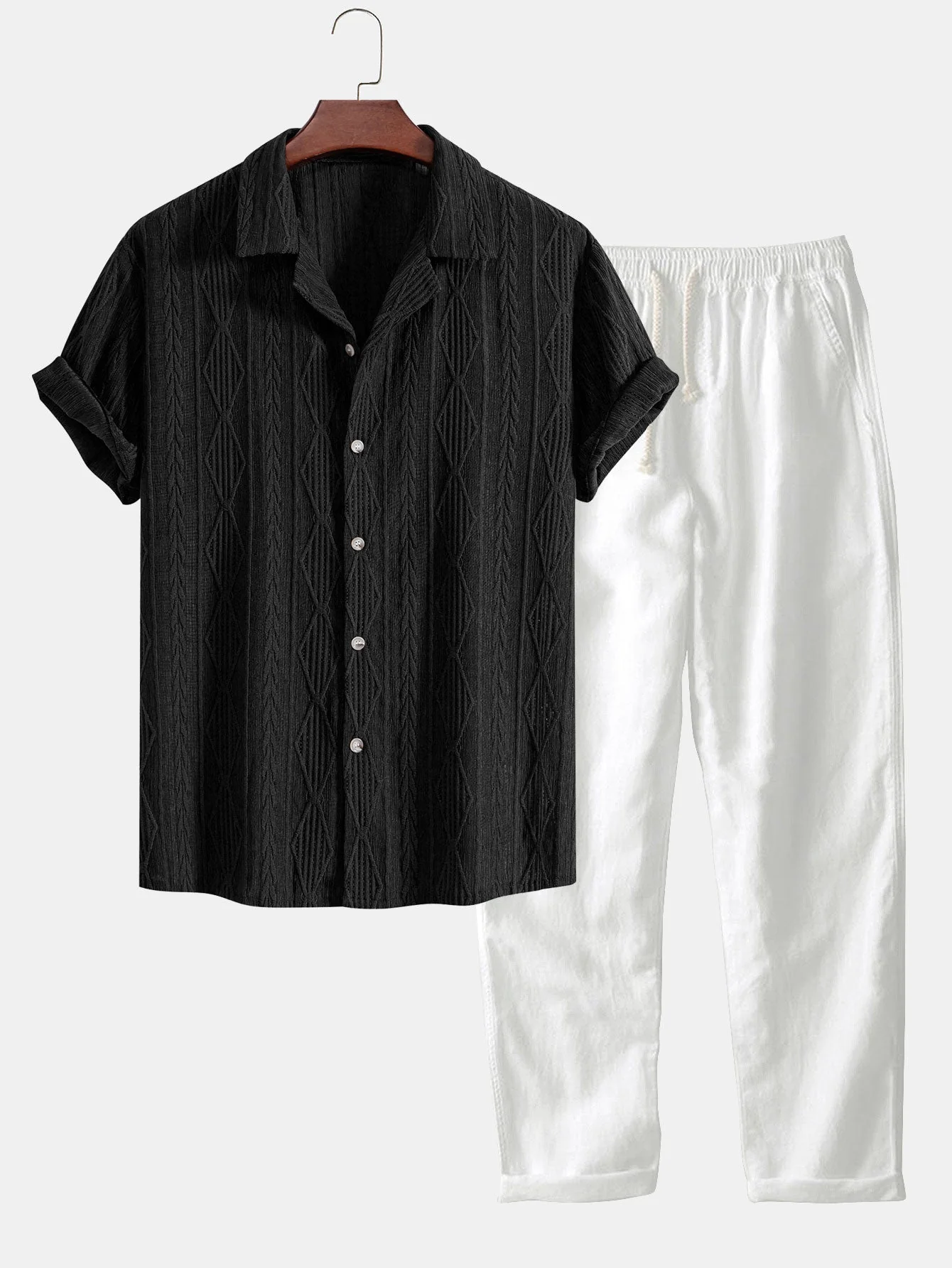 Duane® | Geometric Jacquard Cuban Shirt & Straight Linen Pants - Image 5