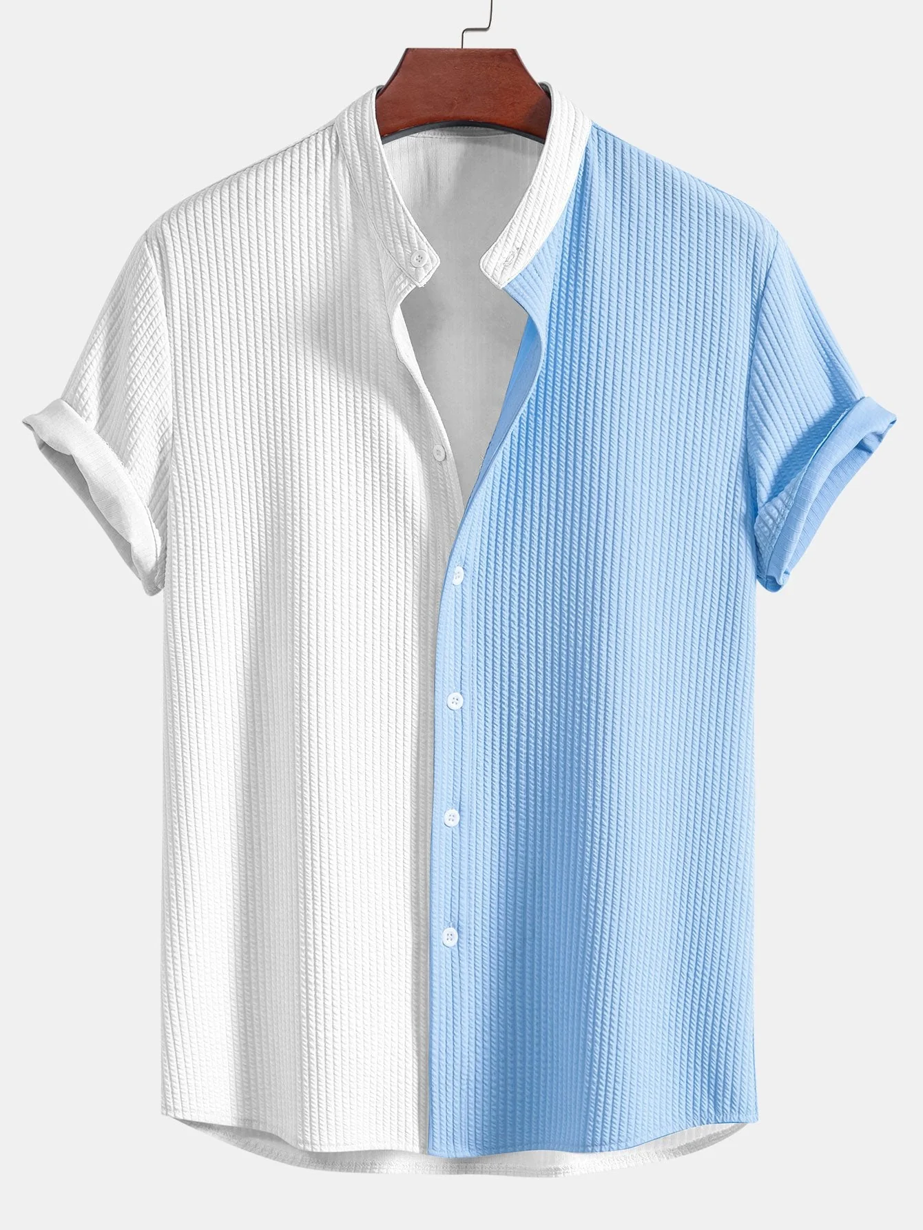 Ed® | Muscle Fit Ribbed Shirt With Mandarin Collar & Straight Leg Ribbed Trousers - Image 11