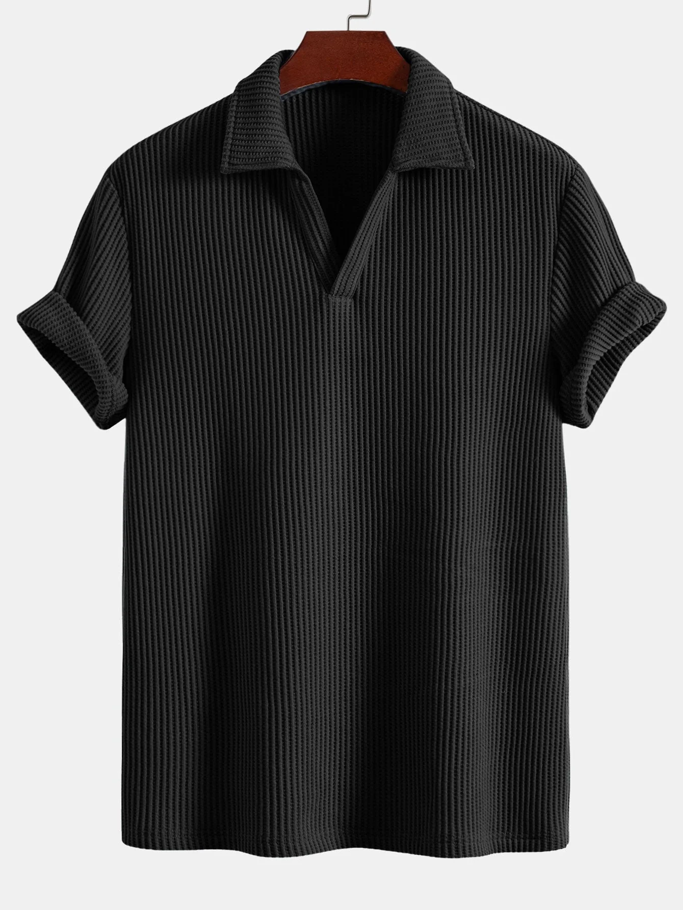 Eli | Short Sleeved Waffle V-neck Polo - Image 3