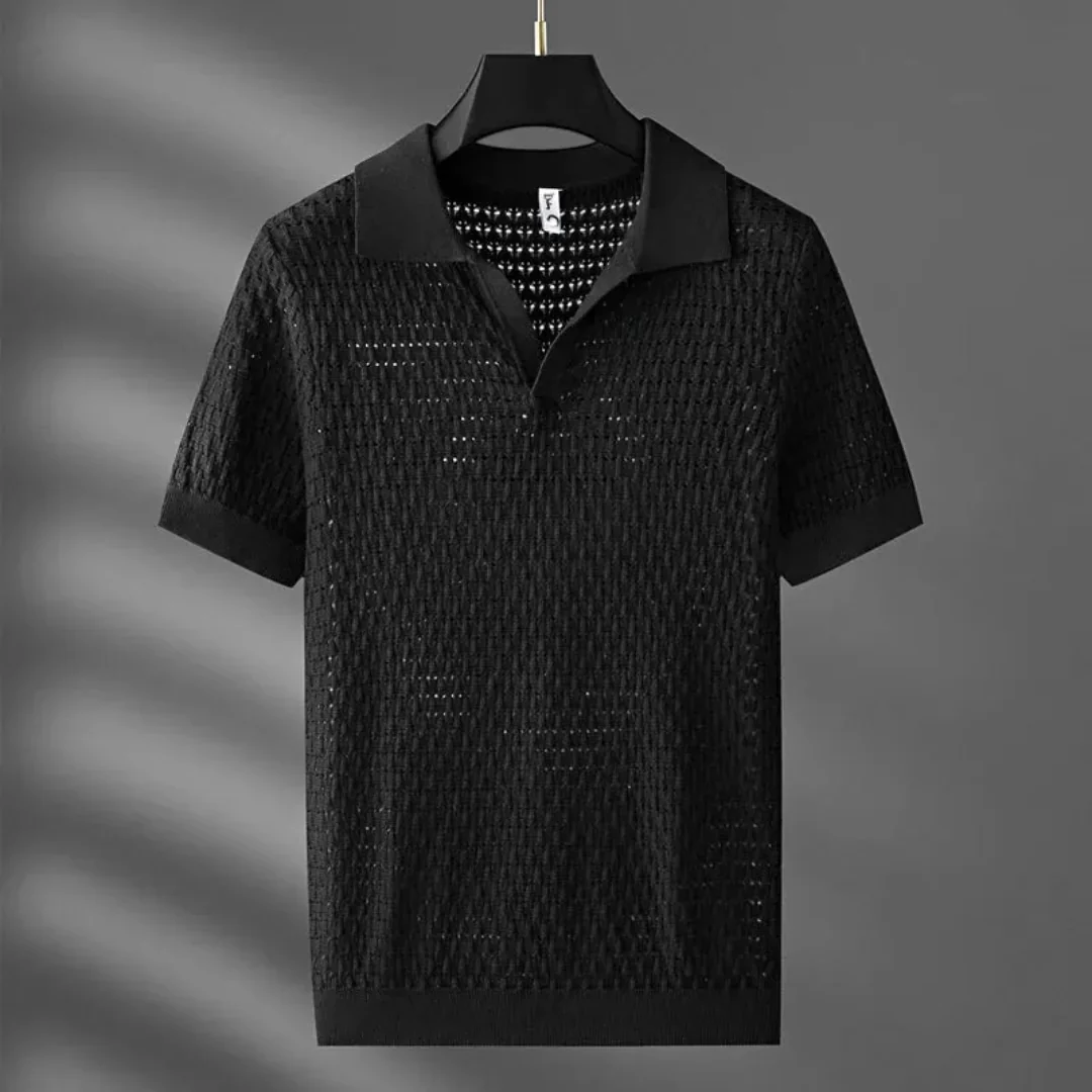 Elías | Marco Textured Mesh Knit Polo Shirt - Image 5