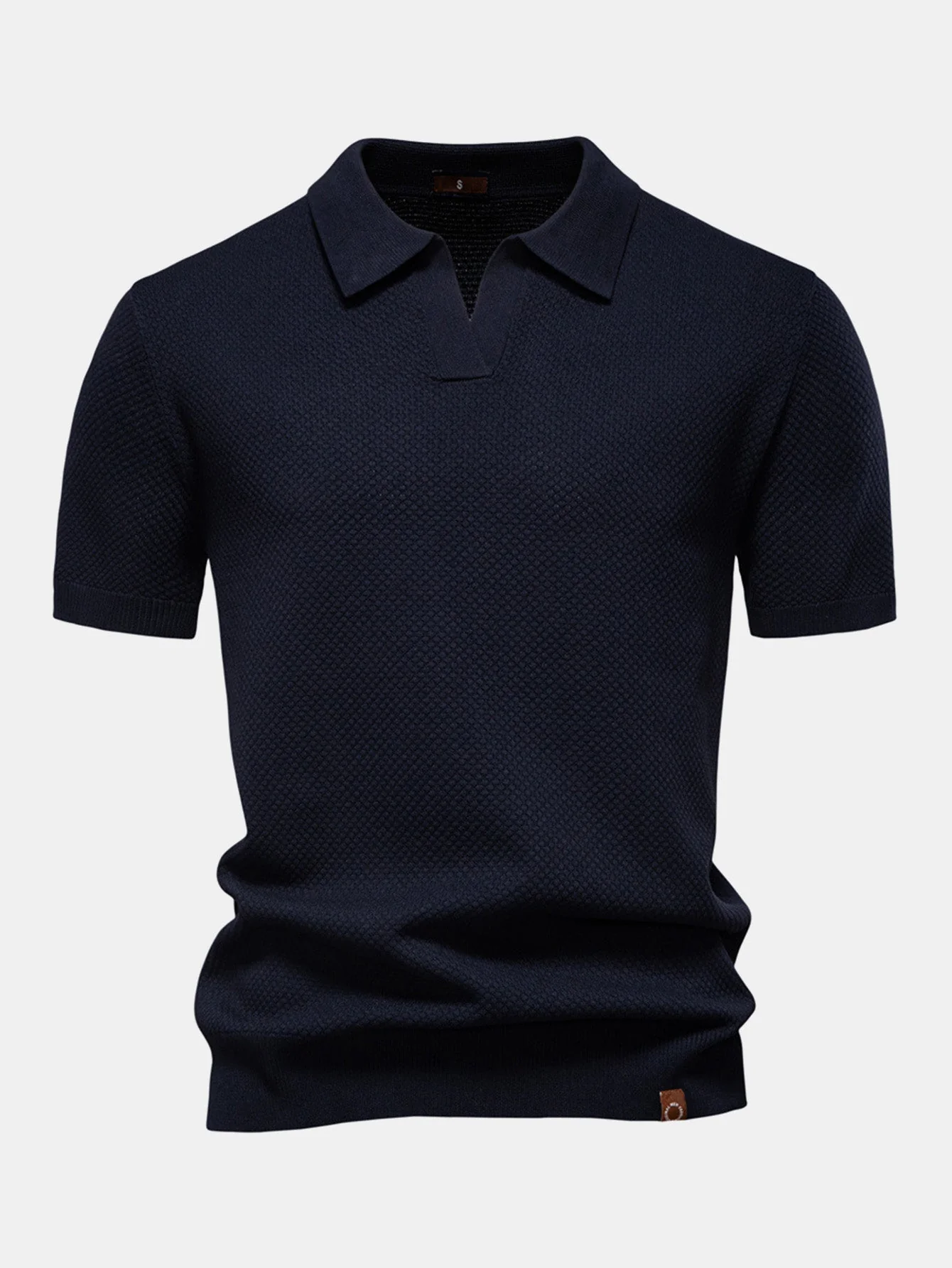 Elton® | Pineapple Texture Knit V Neck Polo - Image 7