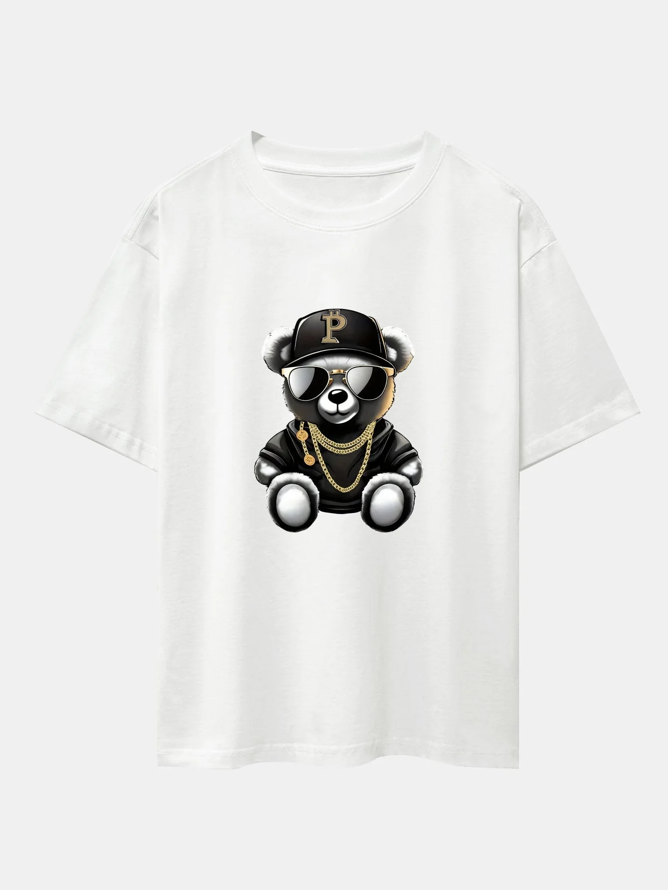 Erasmo® | Hip Hop Bear Print Drop Shoulder Oversize T-Shirt & Drawstring Corduroy Shorts - Image 4