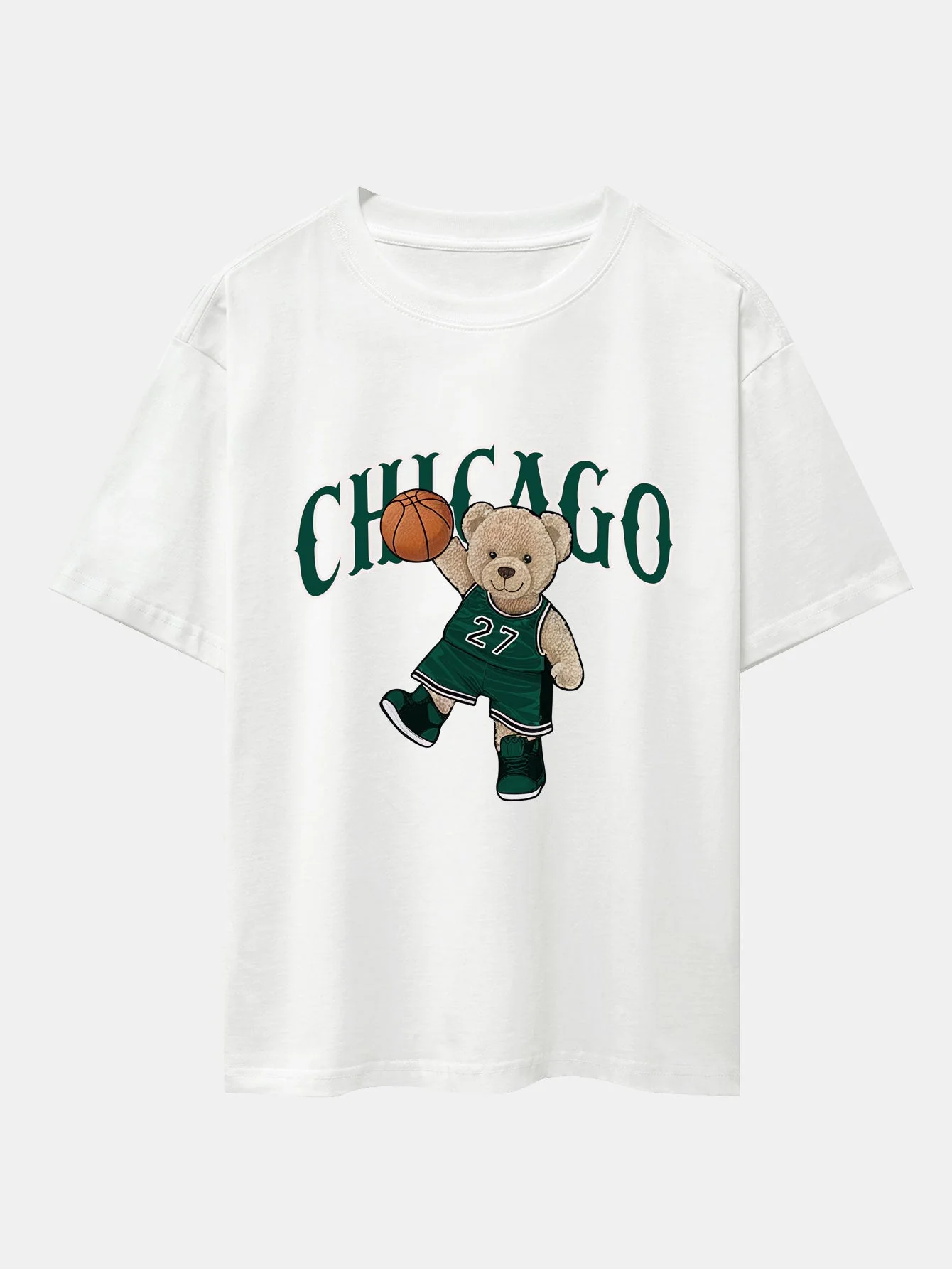 Erasto® | Chicago Basketball Bear Print Drop Shoulder Oversize T-Shirt & Drawstring Corduroy Shorts - Image 7