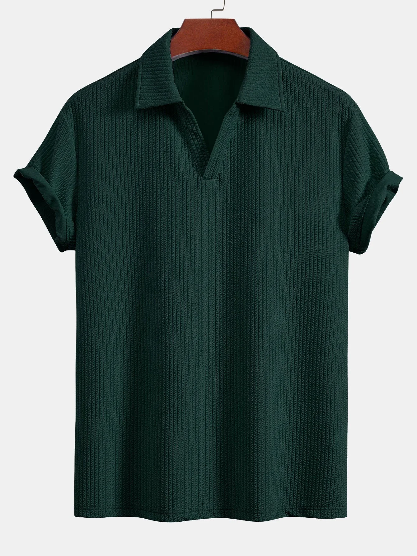 Ernesto® | Short Sleeved V-Neck Ribbed Polo & Drawstring Ribbed Shorts - Image 8
