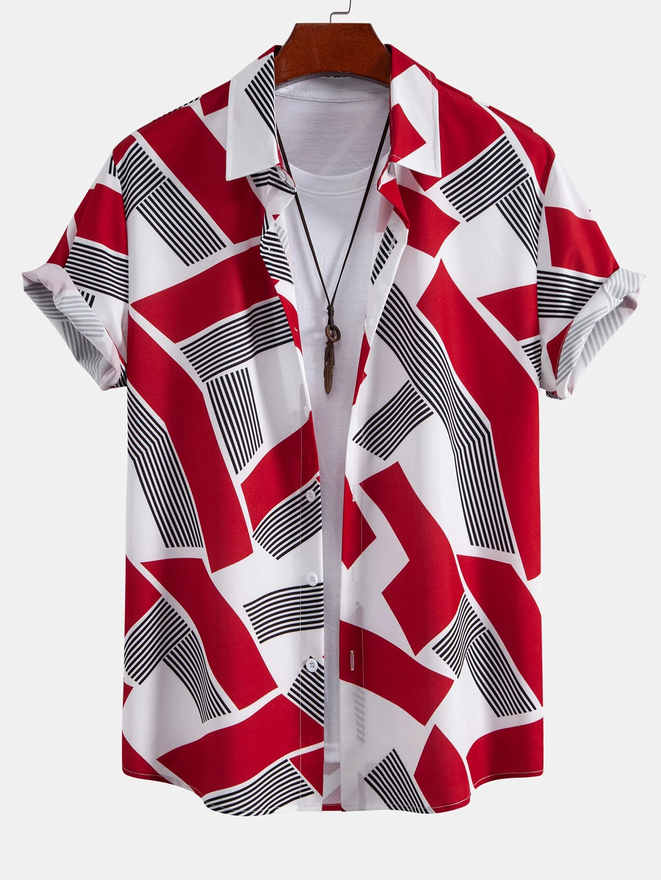 Ethan® | Color Block Geometry Print Button Up Shirt - Image 3