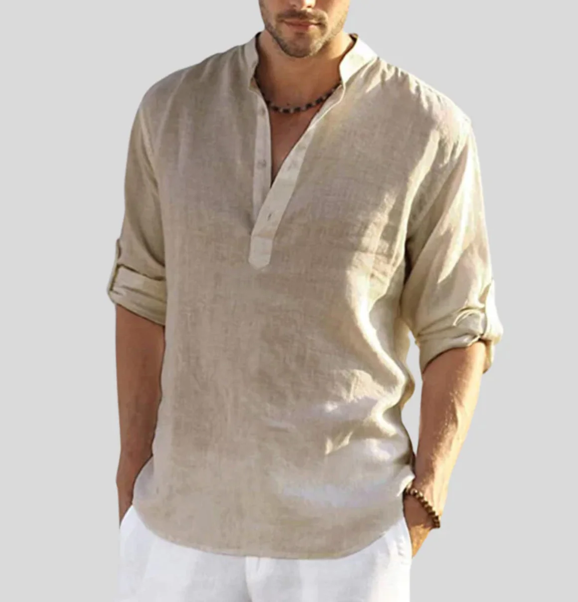 Ethan® | Elegant Linen Shirt With Collar - Image 2