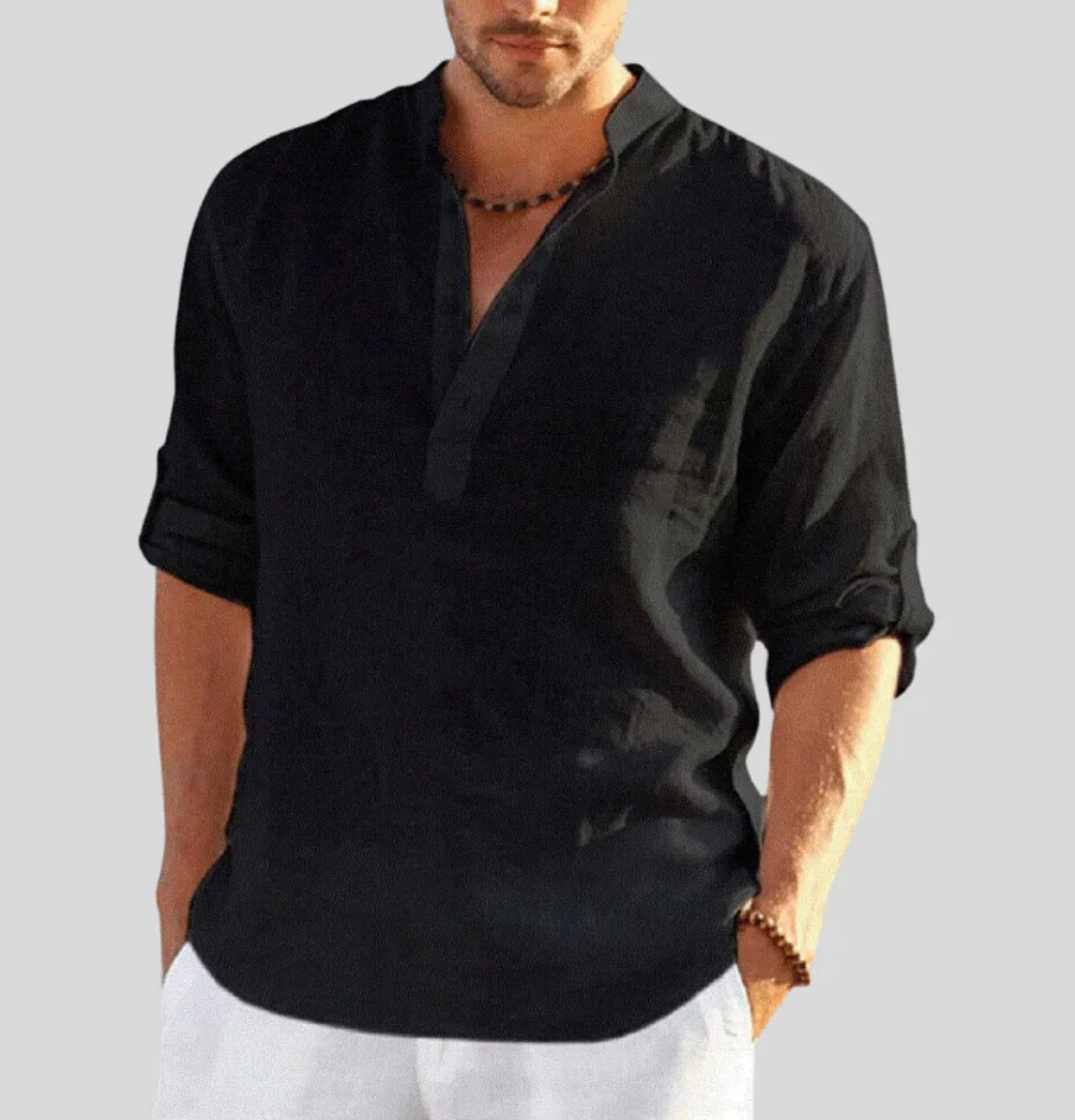 Ethan® | Elegant Linen Shirt With Collar - Image 4