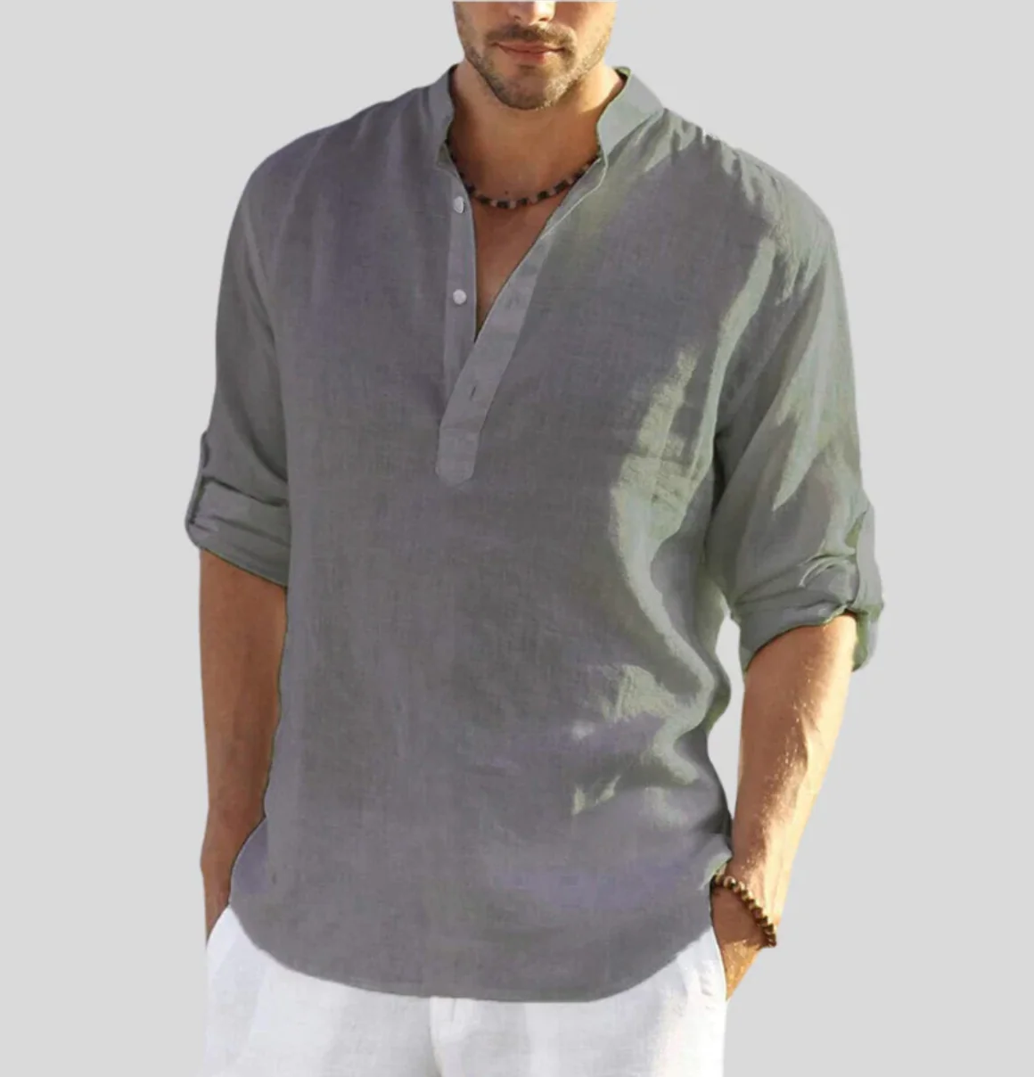 Ethan® | Elegant Linen Shirt With Collar - Image 5