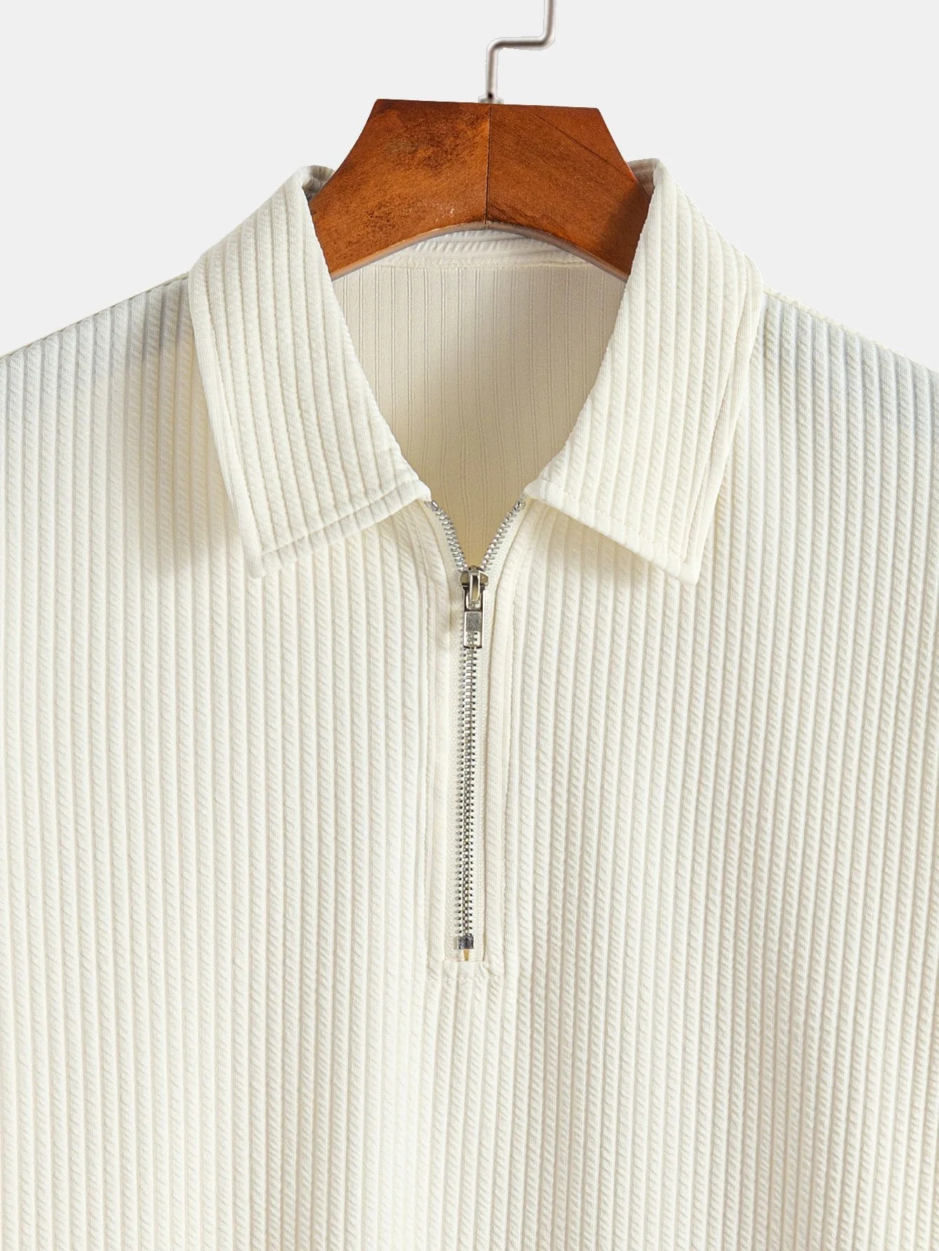 Ezra | Muscle Fit Ribbed Half Zip Polo - Image 6