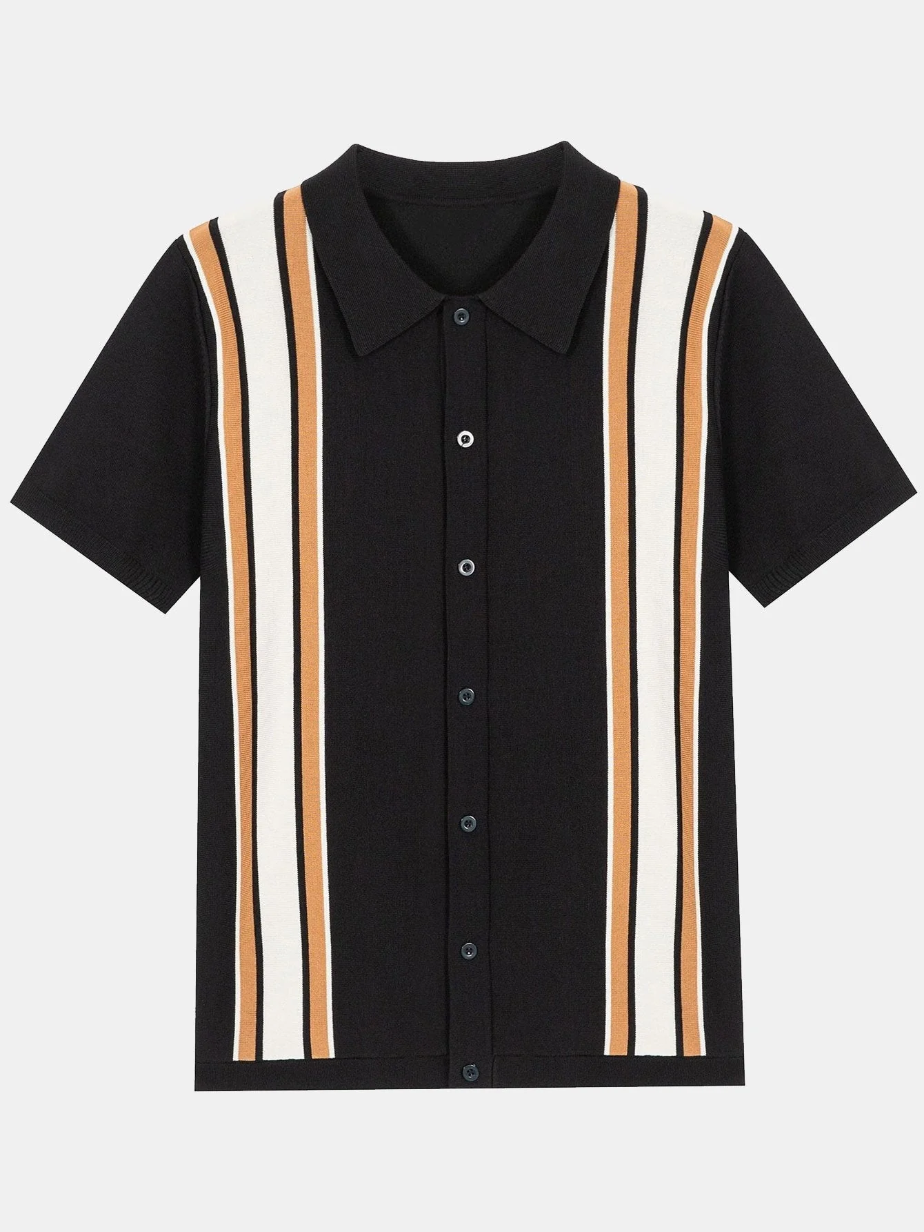 Ezra | Short Sleeve Multi Stripe Button Up Sweater Polo