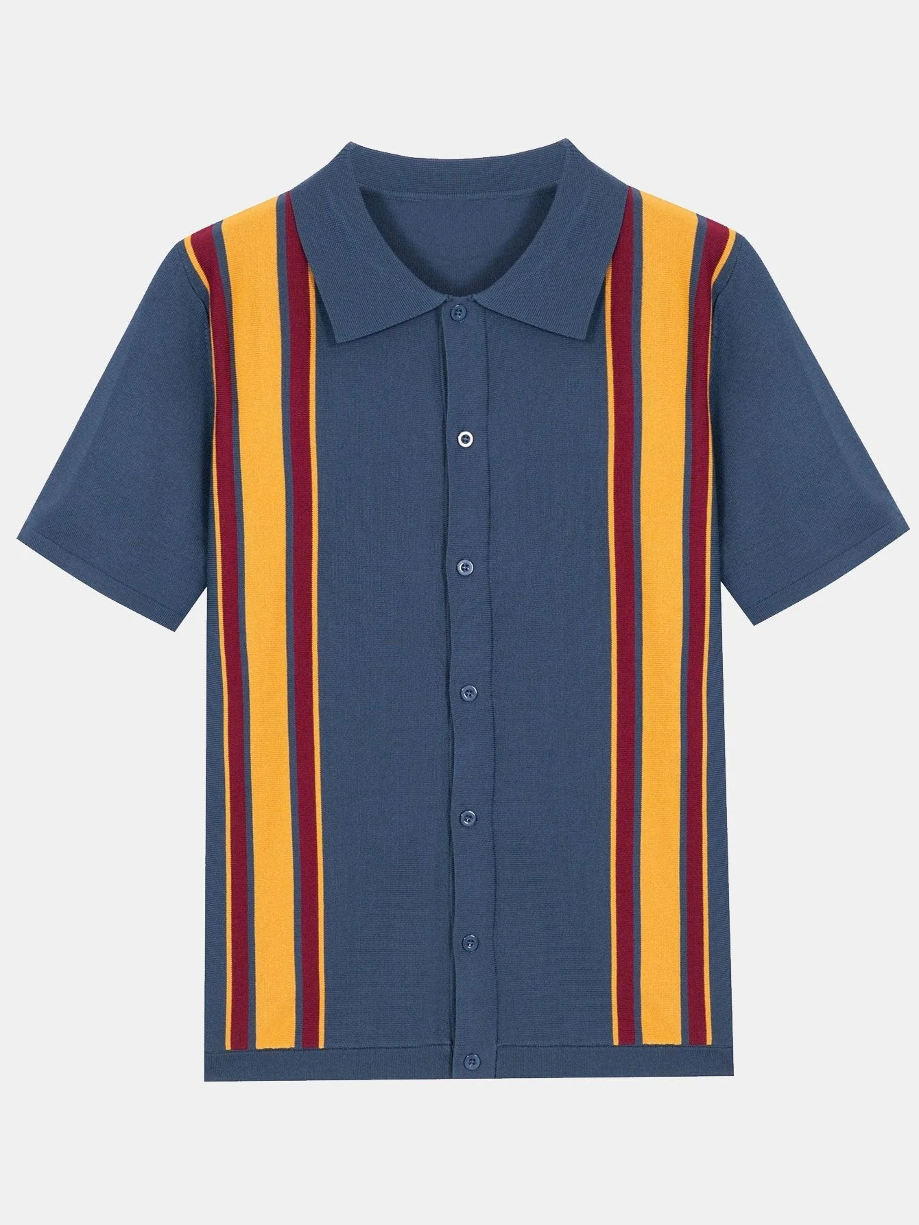 Ezra | Short Sleeve Multi Stripe Button Up Sweater Polo - Image 2