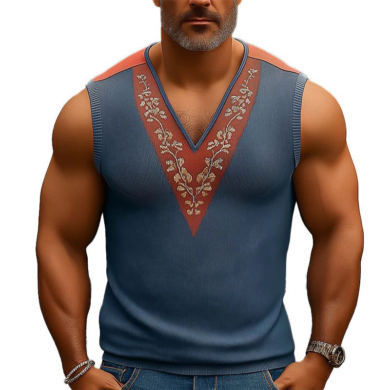 Fabian | Men'S Summer Fashion Knitted Jacquard Contrast Color Tank Top
