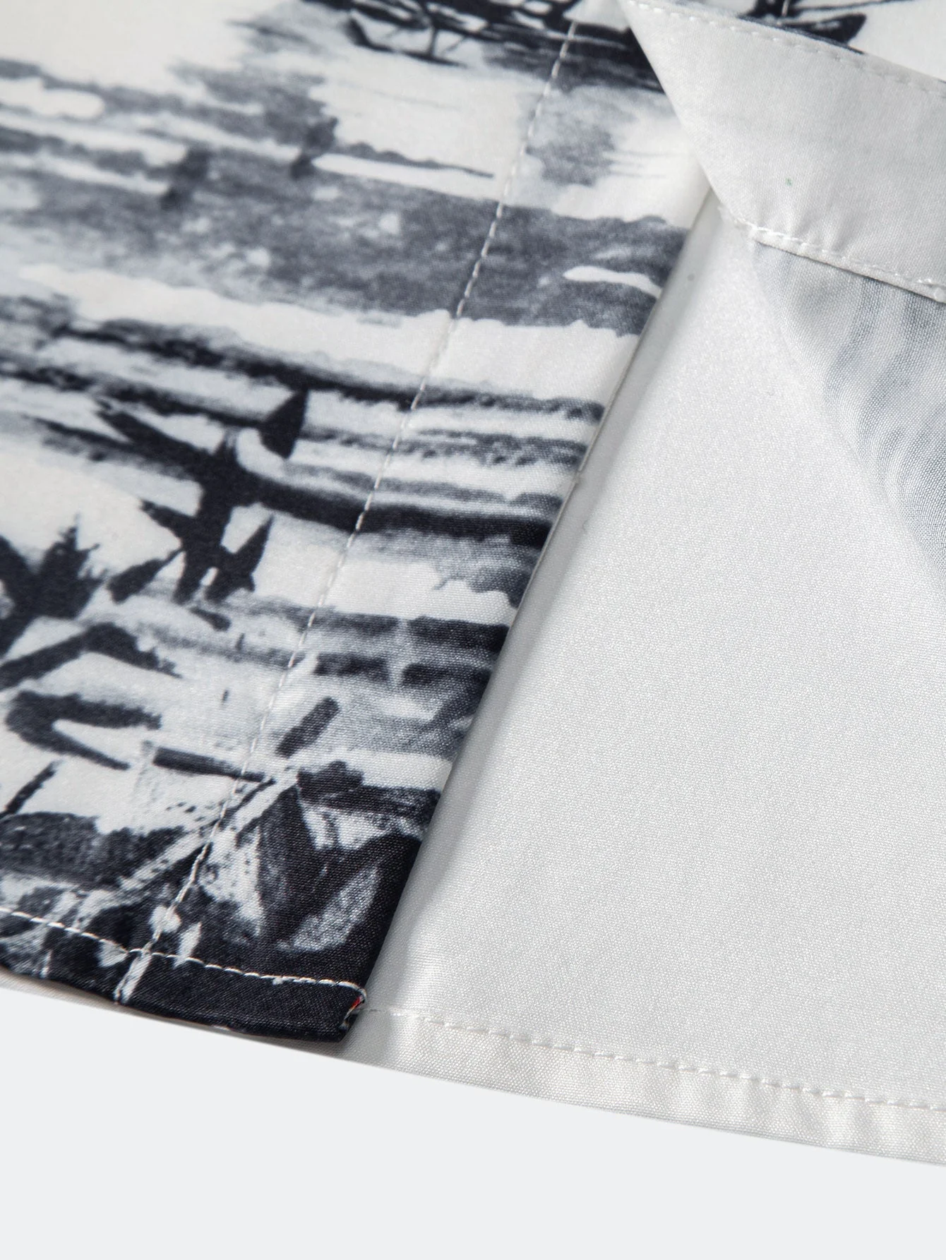 Faustino® | Ink Landscape Painting Stand Collar Shirt & Man Mid Length Drawstring Swim Shorts - Image 8